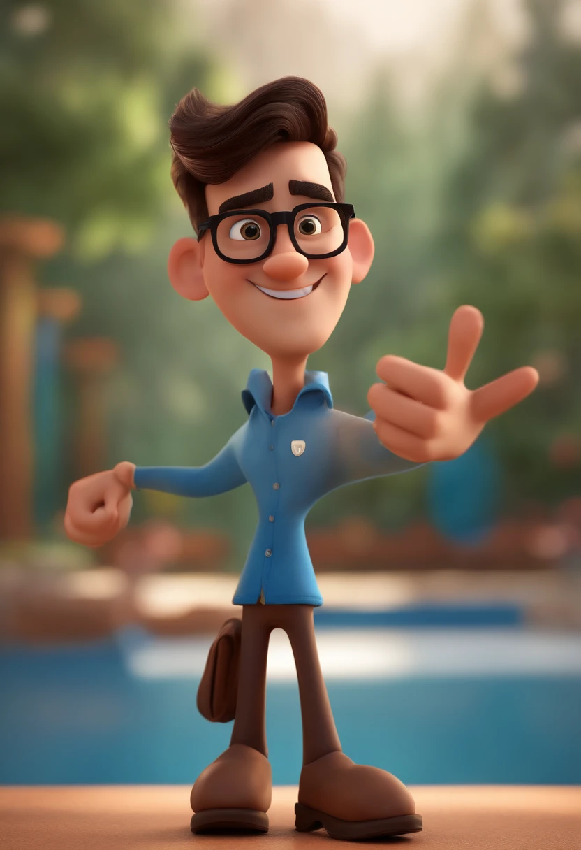 Cartoon character of a man with black glasses and a blue shirt, animation character, Caractere estilizado, animation style rendering, 3D estilizado, Arnold Maya render, 3 d render stylized, toon render keyshot, Personagem 3D, Personagem 3D, 3d rendering stylized, 3 d character render, personagem de desenho animado, Personagem de close up, Pose de personagem, (Estilo Pixar) (master part:1.2) (Bokeh) (best quality) (pele detalhada) (textura detalhada) (8k) (argila) (Cinematic lighting) (foco nítido