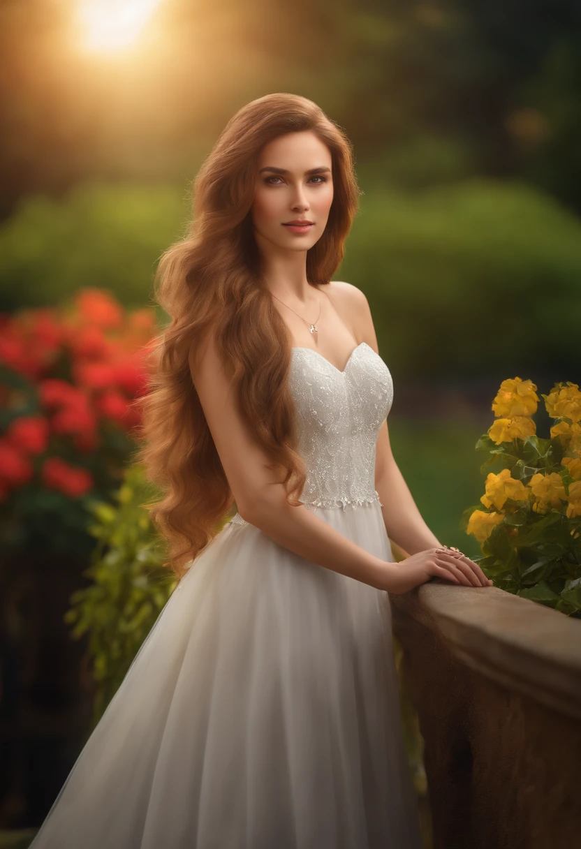 Ginga Alice, alone, 1 girl, (Lora: Ginga Alice: 0.8), standing, long flowing hair, upper body, brond hair, (best quality, 4k, 8k, highres, masterpiece: 1.2), ultra-detailed, (realistic, photorealistic, photo-realistic: 1.37), HDR, UHD, studio lighting, extreme detail description, professional, vivid colors, bokeh, portraits, powerful gaze, vibrant expression, confident pose, tranquil garden setting, lush greenery, vibrant flowers, warm sunlight, gentle breeze, enchanting atmosphere.
