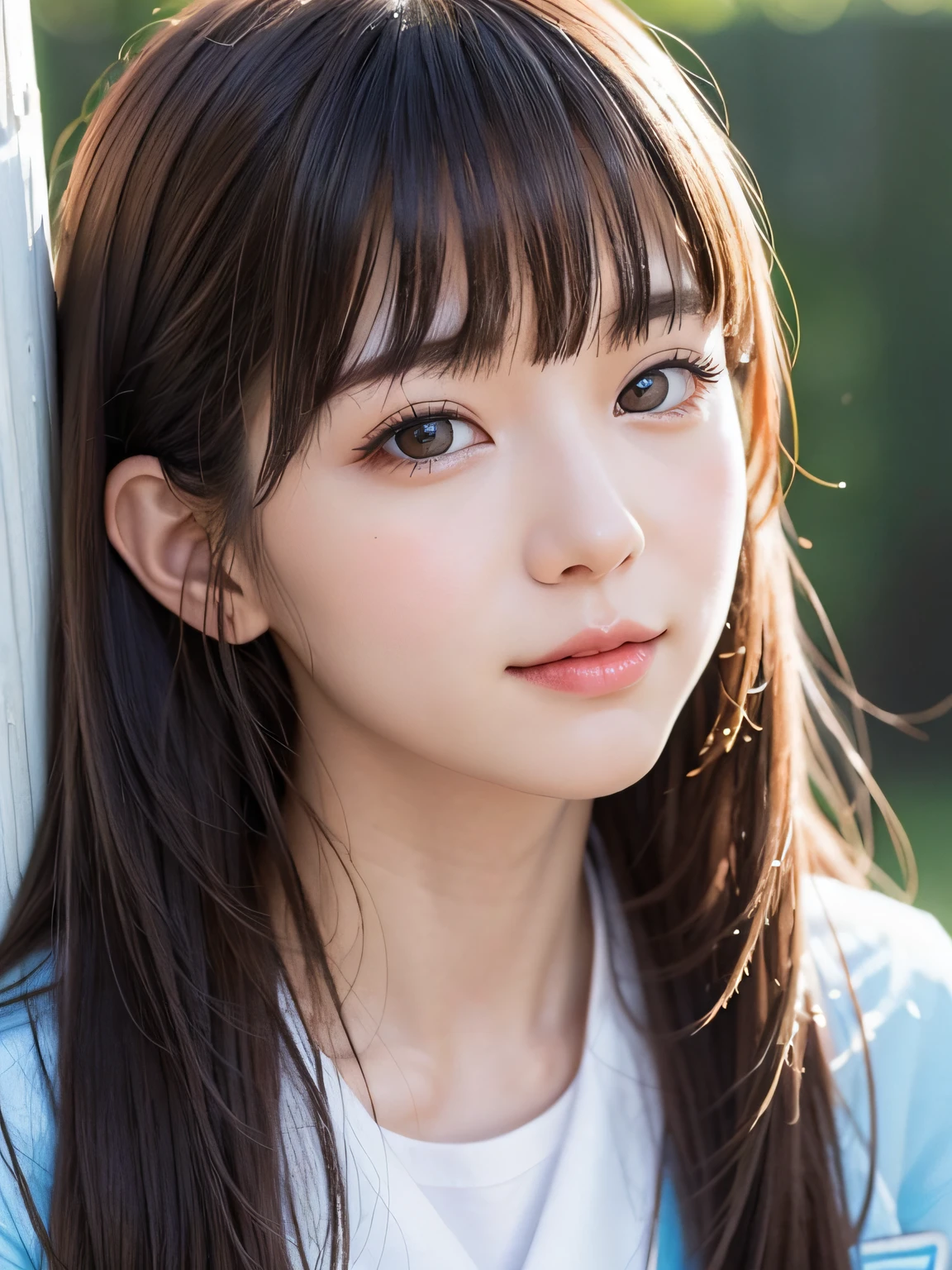 bright expression、photorealisim、top-quality、超A high resolution、a picture、Photos of the most beautiful Nordic girls、Detailed cute and beautiful face、a small face、(pureerosface_v1:0.008)、Beautiful bangs、alice in the wonderland、18year old、Glowing white shiny skin、Hair tangled in the face、Bangs that extend to the face、bangss、Hair between the eyes、Braided crown、Super long hair、Attractive brown silky hair、finer hair、Bright, Clear light blue eyes shine attractively、School Winter Uniform、winter uniform、jaket、eye liner、Double eyelids、ample breasts、Shot up to the thigh、Dynamic Pose