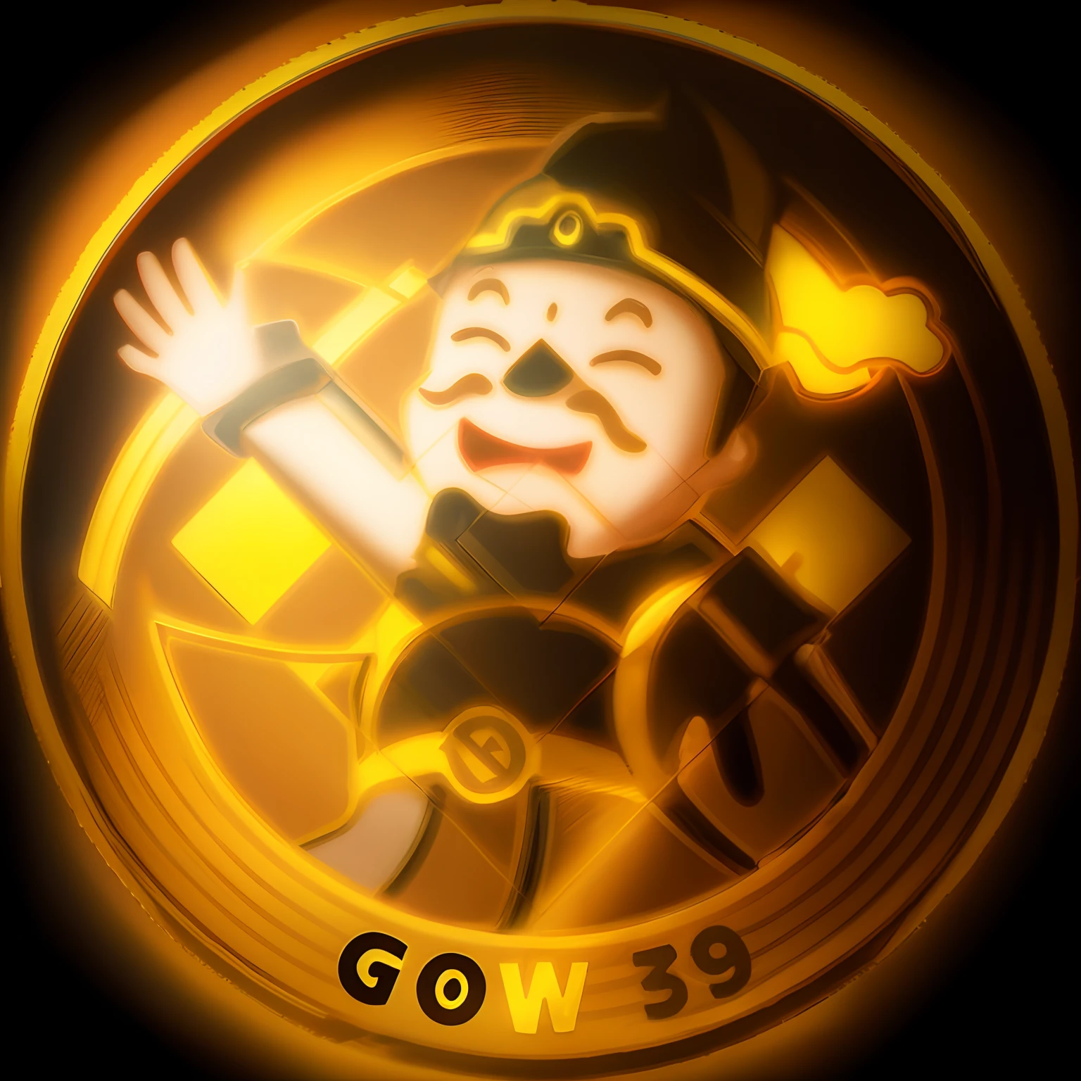 An indented cartoon character drawn into the binance logo is kept in its original color