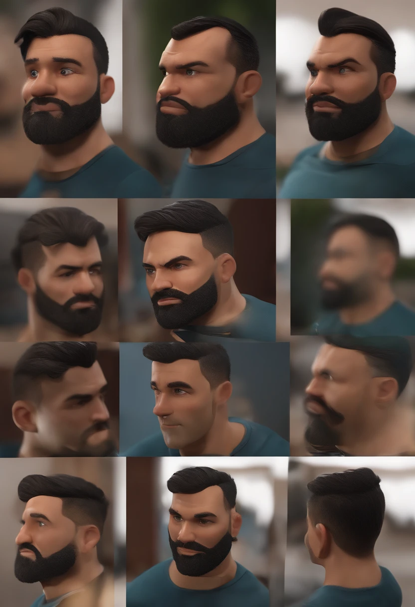 Personagem de desenho animado de um homem de cabelo liso castanho claro, barba rente, com brinco na orelha esquerda, usando uma camisa preta, um personagem animado, Caractere estilizado, animation style rendering, 3D estilizado, Arnold Maya render, 3 d render stylized, toon render keyshot, Personagem 3D, Personagem 3D, 3d rendering stylized, 3 d character render, personagem de desenho animado, Personagem de close up, Pose de personagem, (Estilo Pixar) (master part:1.2) (Bokeh) (best quality) (pele detalhada) (textura detalhada) (8k) (argila) (Cinematic lighting) (foco nítido,Senta e vaza a parte superior do corpo