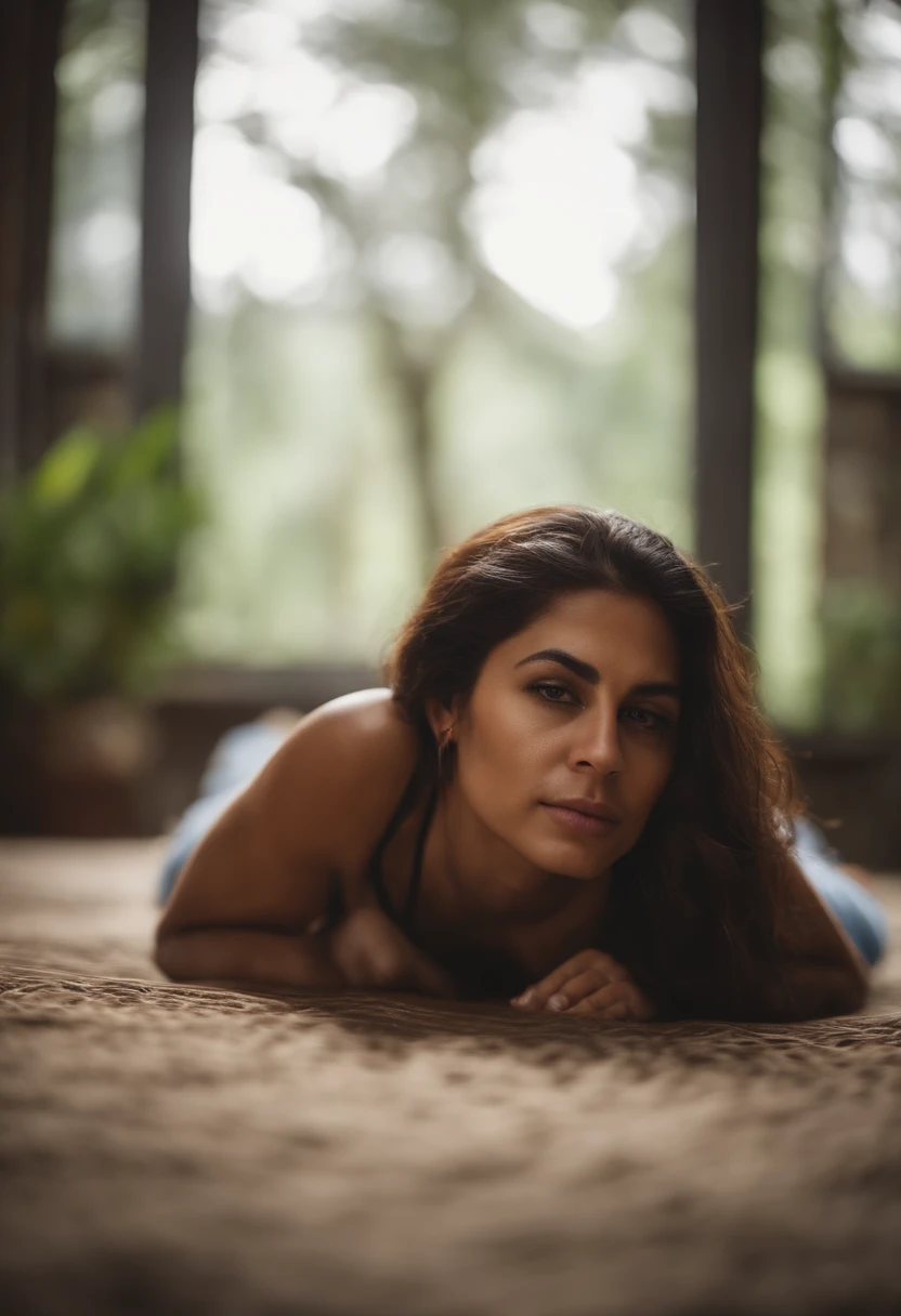 Portrait of a father
-Latin woman lying on her stomach perspective from behind + in 9 random other situations, clothing is short shorts and T-shirt , long hair