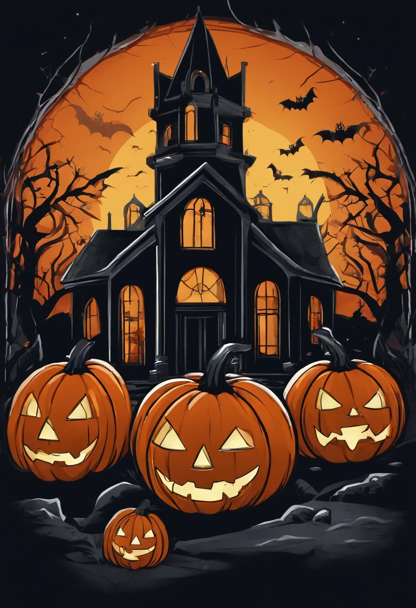 /imagine prompt: Halloween illustration for a sticker with a black background, in bold outline style, jagged edges, trashcore, light shading --v 5.2