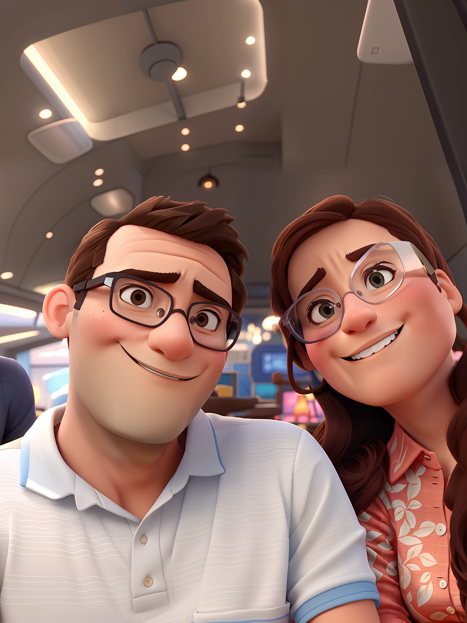 Couple man and woman in glasses in Disney Pixar style, alta qualidade, melhor qualidade