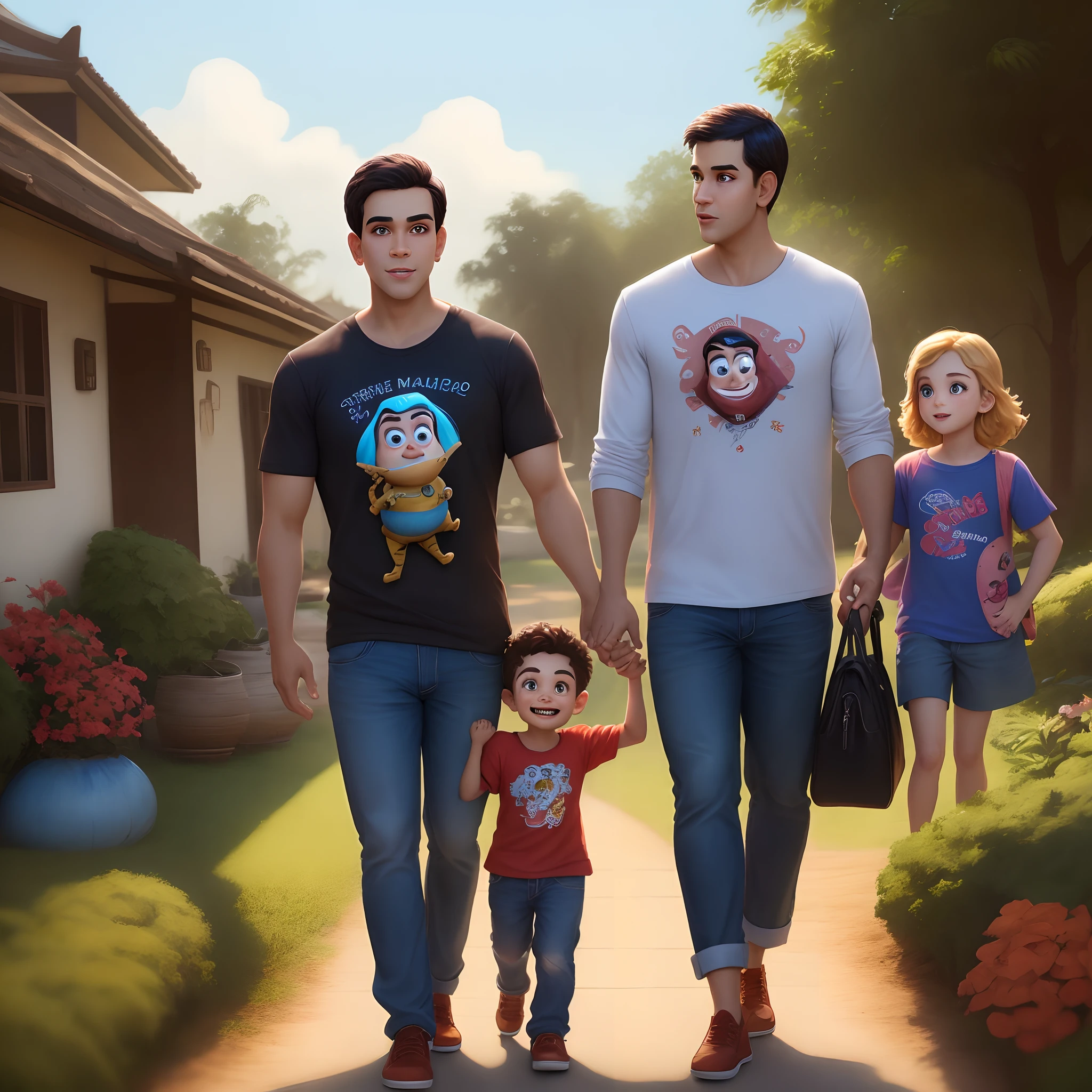 Pai mae e filho stilo pixar