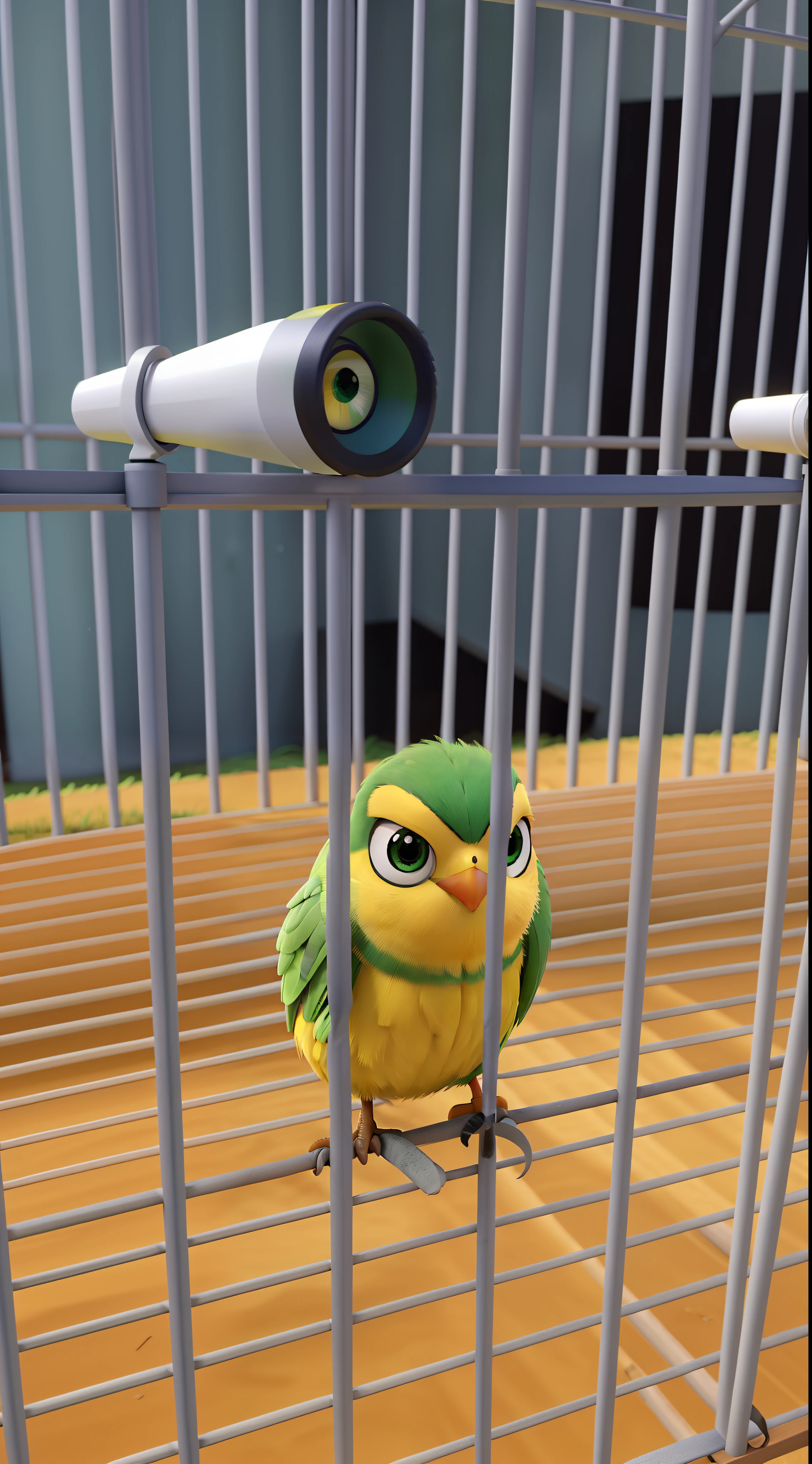periquito verde e amarelo, igual aos filmes da Disney Pixar