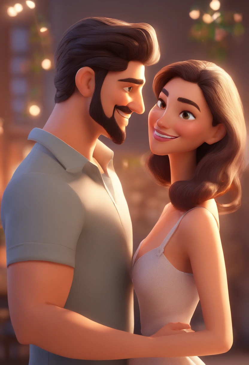 Casal de amigos, uma tem o cabelo cacheado castanho e luzes, Wear Golden Round Glasses. While the other's hair is straight black and wear bangs. Ilustre uma cena em que as duas trocam olhares e sorrir muito. Uma cenaCom a qualidade full HD da Disney Pixar