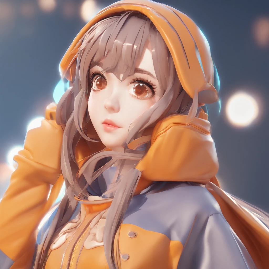 Calidad superior, Obra maestra, High resolution, 8k, Sudadera con capucha y estilo anime Girl, Una chica, Arte lineal detallado, Bright white and bright amber style, Mejora digital, cerrar, Anime Core, tela fluida