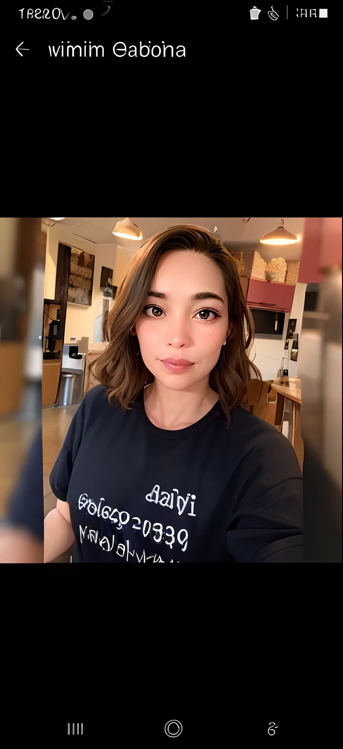 um close up de uma pessoa vestindo uma camisa preta com uma foto de uma mulher, 2 8 anos, 2 7 anos, 2 9 anos, 3 2 anos, 3 0 anos de idade mulher, Mulher de 30 anos, foto de perfil headshot, 3 6 anos, imagem de perfil, sem maquiagem cabelo ondulado, 38 anos