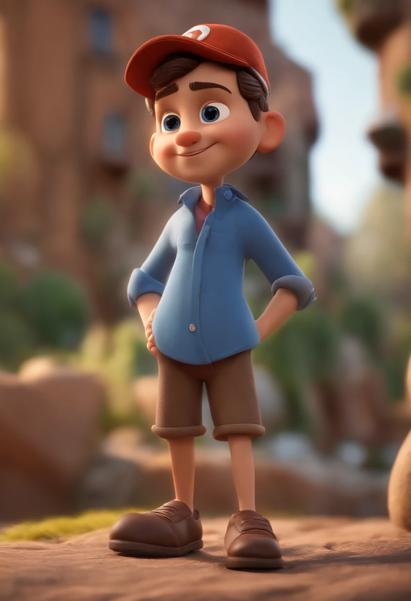 Personagem de desenho animado de um homem usando uma camisa azul, um personagem animado, Caractere estilizado, animation style rendering, 3D estilizado, 3 d render stylized, toon render keyshot, Personagem 3D, Personagem 3D, 3d rendering stylized, 3 d character render, personagem de desenho animado, Personagem de close up, Pose de personagem, (Estilo Pixar) (master part:1.2) (Bokeh) (best quality) (pele detalhada) (textura detalhada) (8k) (argila) (Cinematic lighting) (foco nítido，Senta e vaza a parte superior do corpo