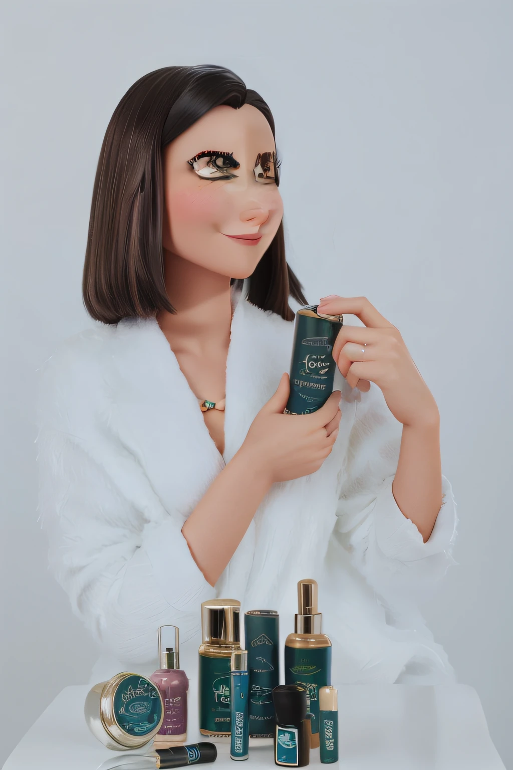Uma mulher estilo disney pixar, alta qualidade, melhor qualidade. Segurando um pote escrito linha beauty therapy
