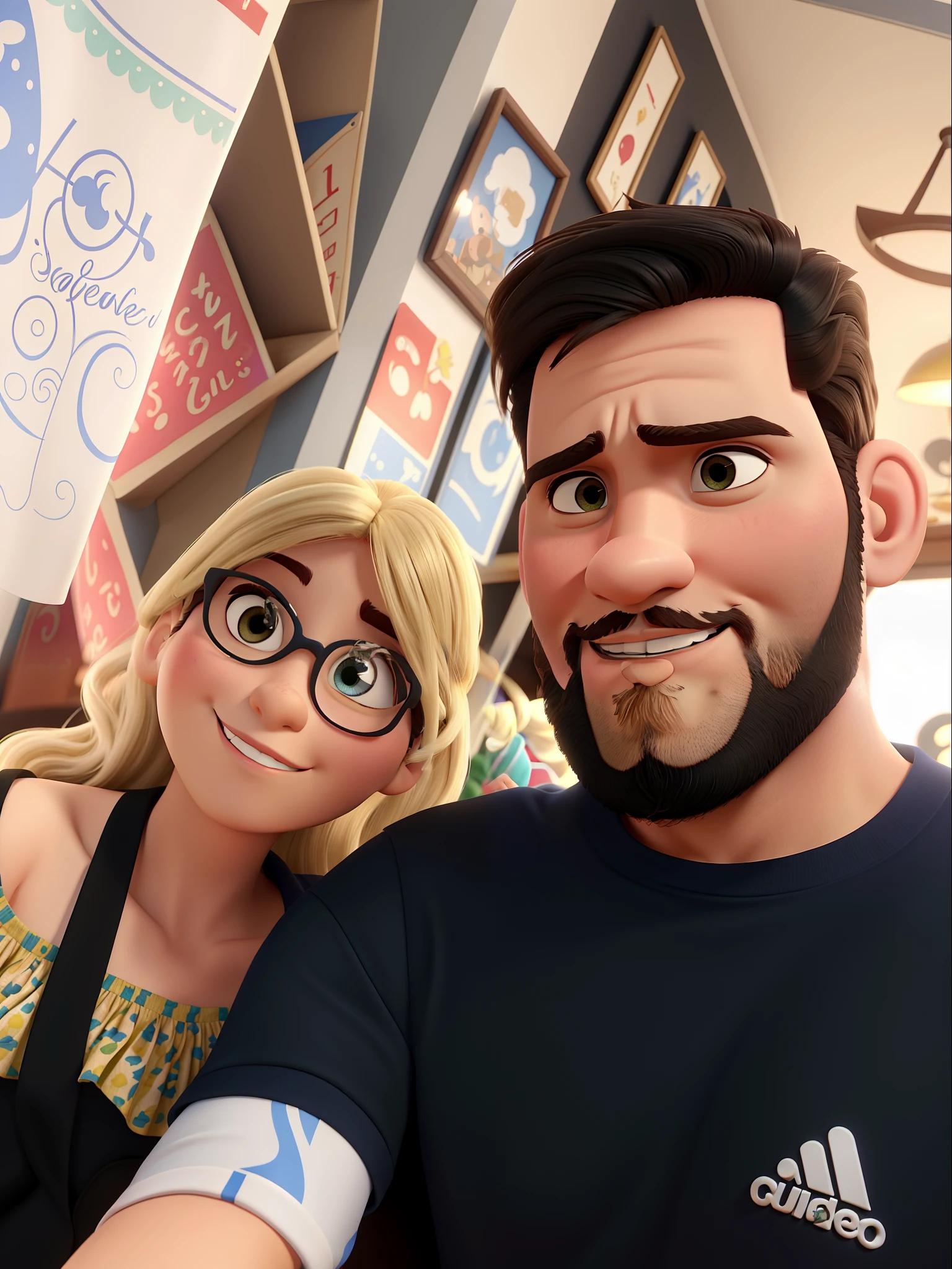 Casal estilo disney pixar melhor qualidade alta qualidade. Homem cabelo curto barba e mulher loira olhos castanhos cabelos longos lisos