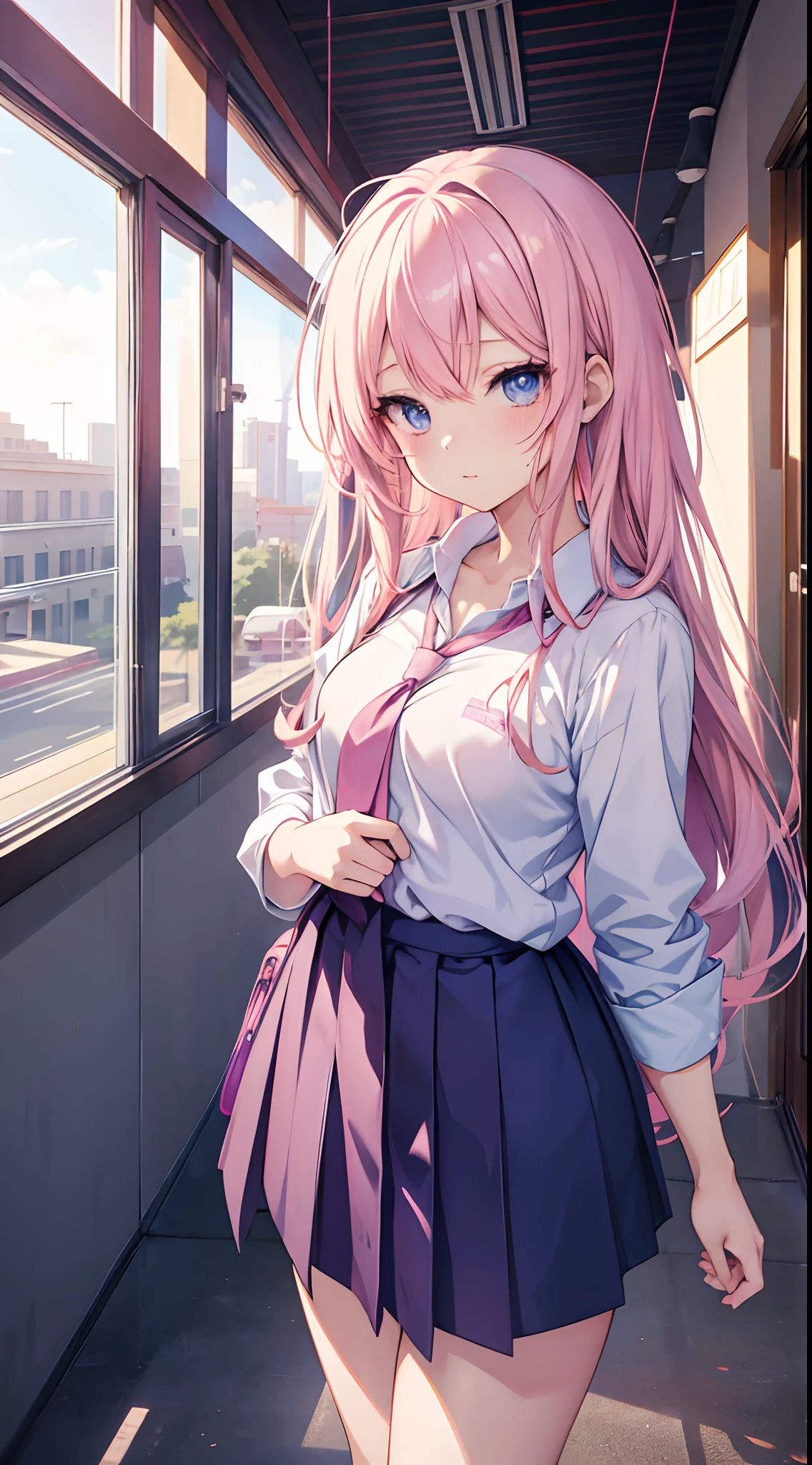 Anime girl with pink hair and blue eyes in purple shirt, oppai, a hyperrealistic schoolgirl, a hyperrealistic schoolgirl, Ecchi, Seductive Anime Girl, small curvy loli, Ecchi anime style, Ecchi style, Realistic Schoolgirl, Anime Girl, fluffy chest, nffsw, Gapmoe Yandere, anime moe art style, Anime Girls