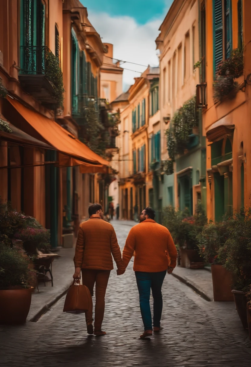 Imagens estilo Pixar Disney casal empreendedor no centro da cidade