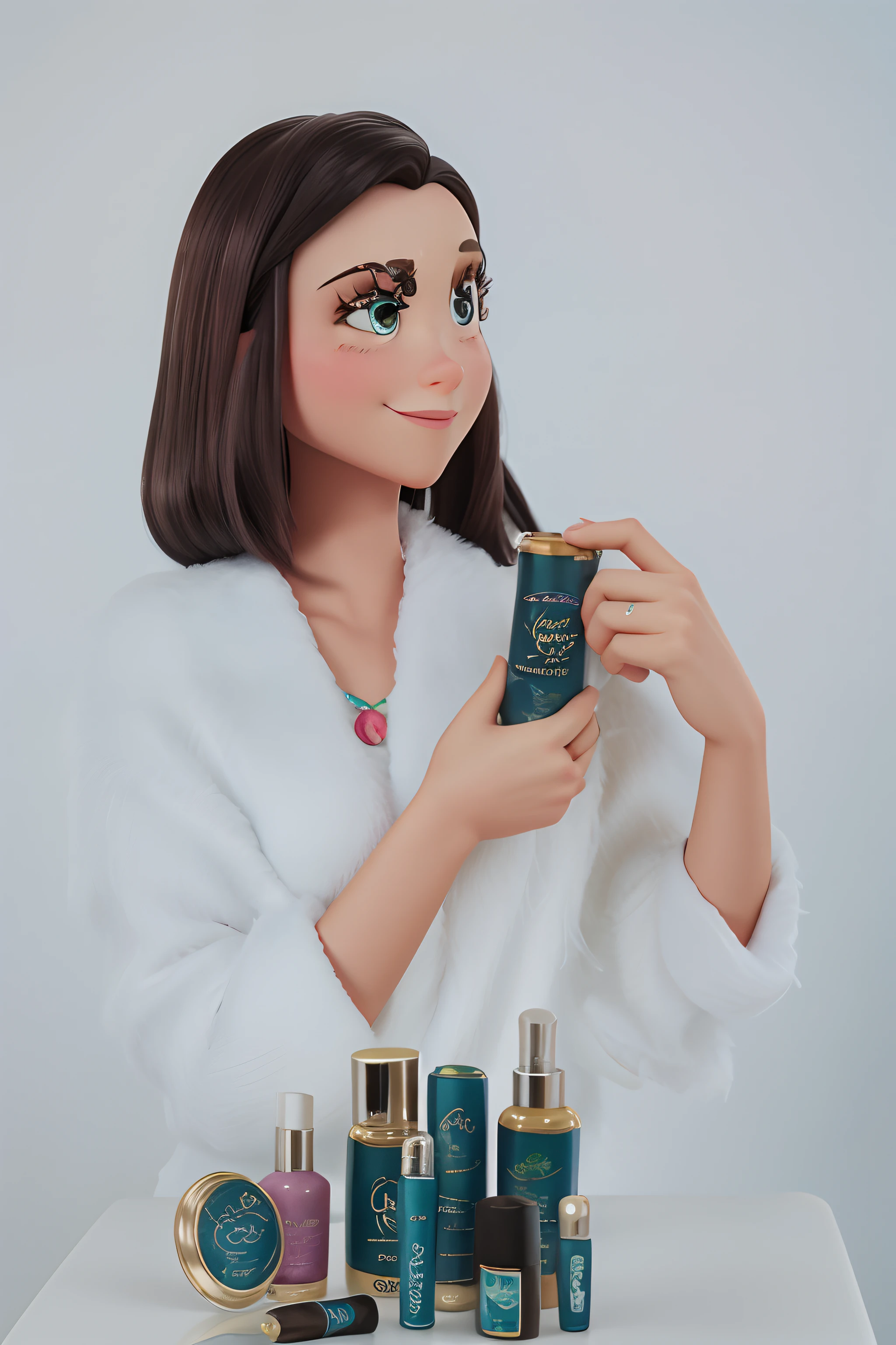 Uma mulher estilo disney pixar, alta qualidade, melhor qualidade. Segurando um pote escrito linha beauty therapy