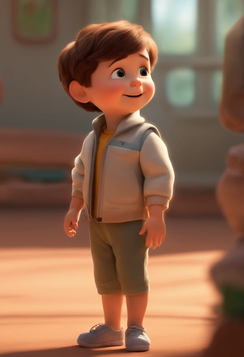 a happy cute ??? standing short hair, vestindo uma fantasia espacial, , fundo branco, barnet, Tom, Estilo Pixar, ....3d, desenhos animados, rosto detalhado, asymmetrical 16k