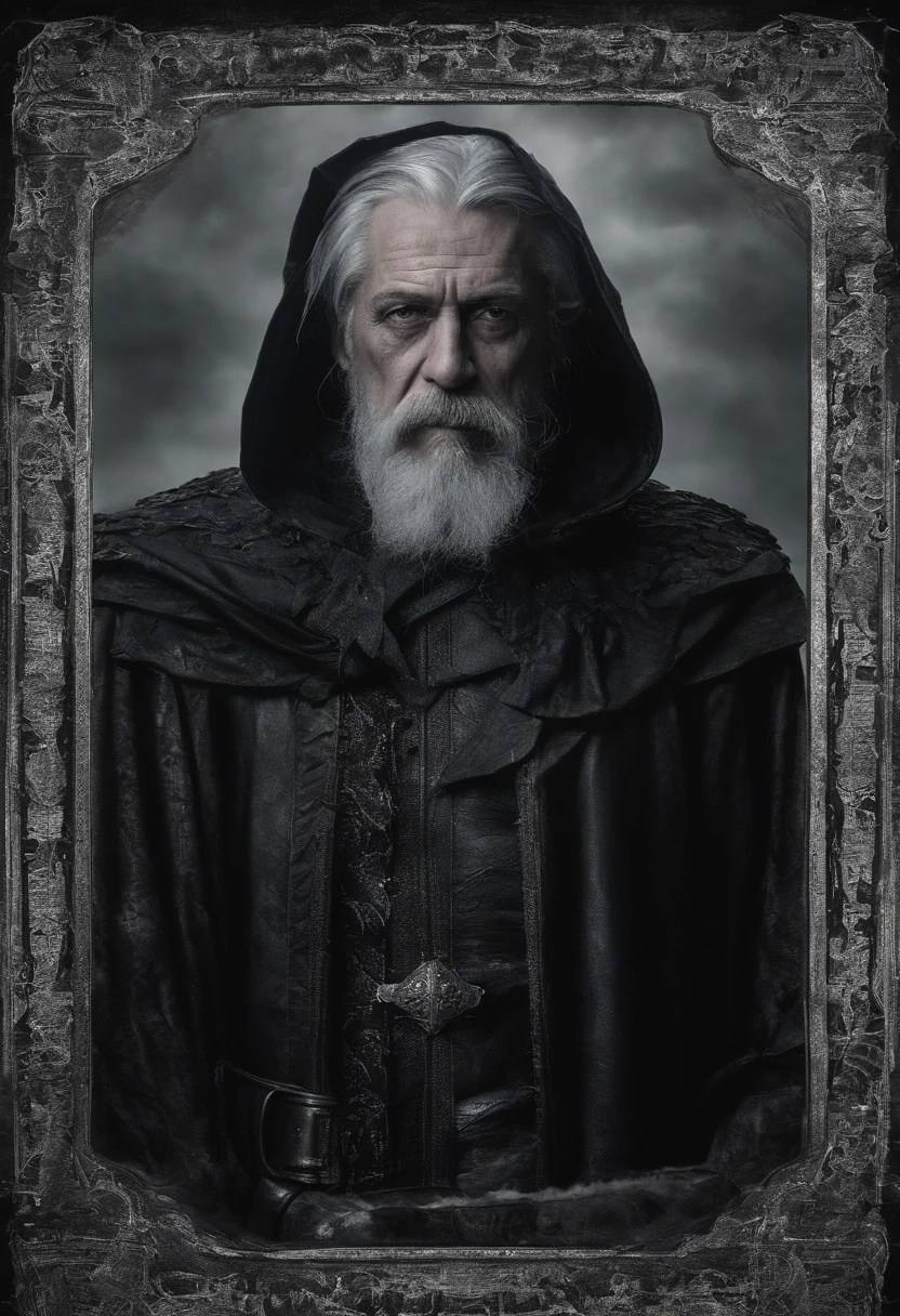 Create an image of an adult man in his 60s, with a gray mustache and long gray hair, wearing a red leather cloak This man looks like a wise and experienced traveler. His hair and mustache are gray, but they are still thick and healthy. His leather cloak is a bright red color that stands out from the surrounding landscape. He looks like he is ready for any adventure.