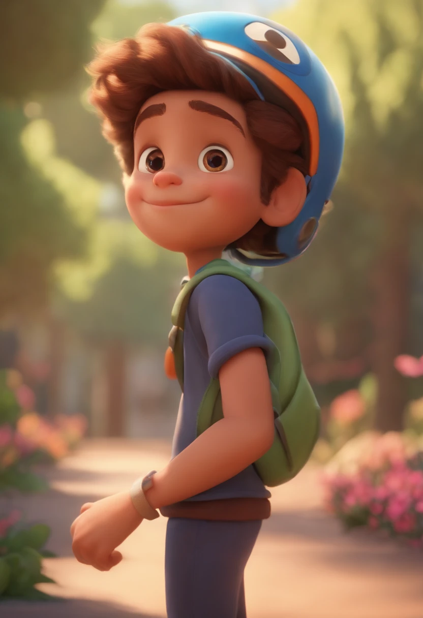 Image of a boy for a story in a YouTube video in Pixar format, He's the little allabester, He's the class leader, He's outgoing, Playful and gets up for a lot of things, cabelo curto