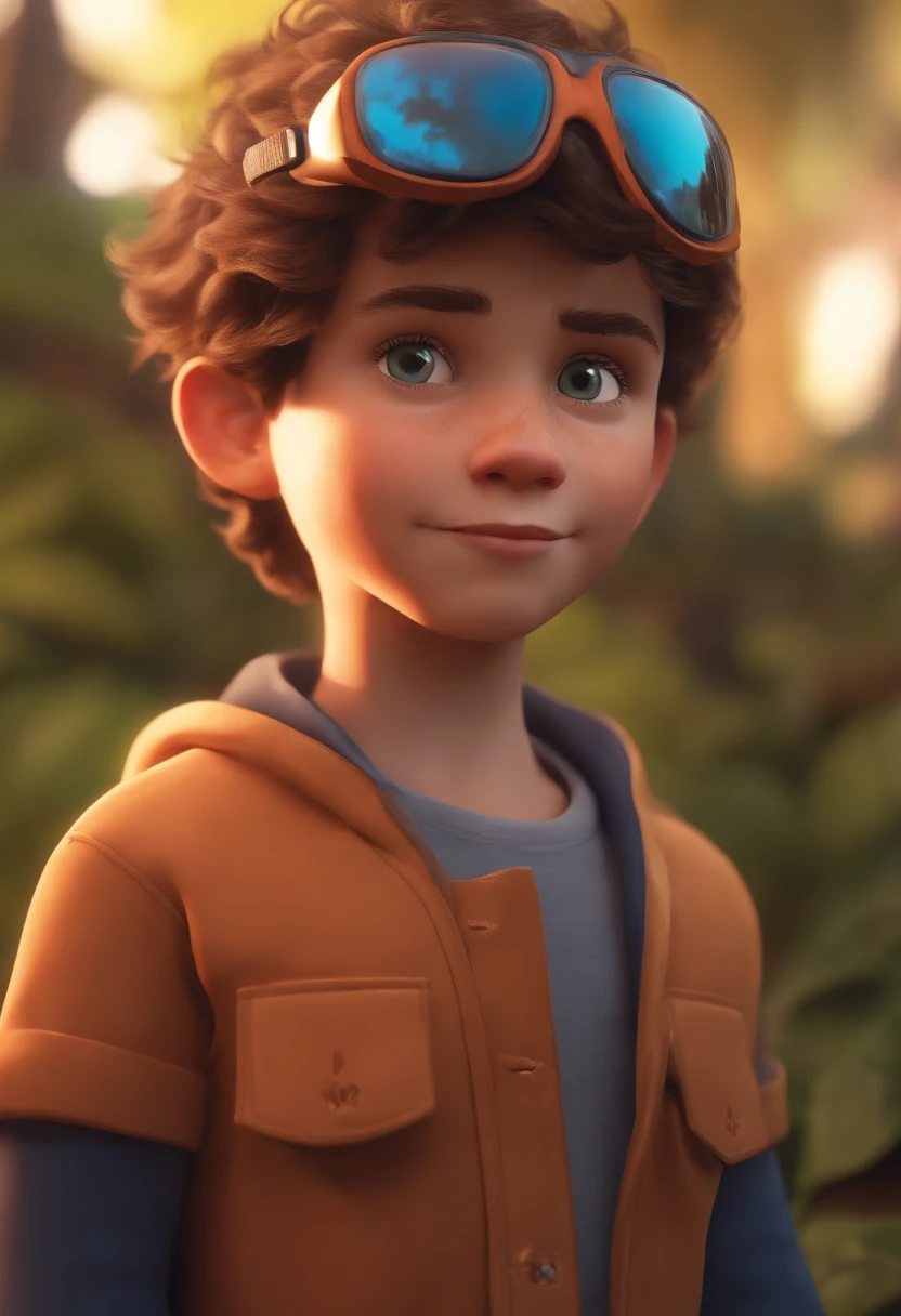 Image of a boy for a story in a YouTube video in Pixar format, He's the allabester, He's the class leader, He's outgoing, Playful and gets up for a lot of things, cabelo curto