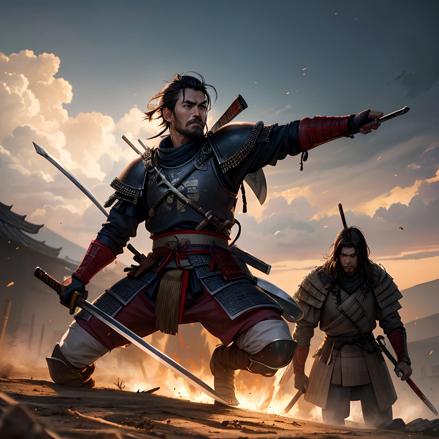 There are many characters in the picture, detailed illustrations of the game art, Cheng Wei Pan on Artstation, inspired by Fenghua Bell, heroic battle scenes, by Yang J, Ismail Inseoglu and Ruan Jia, CGsociety and Fenghua Zhong, Three Kingdoms of China, by Wu Zhun Shifan, background: battle scenes, flames, war fire heroic battle scenes Swords and guns