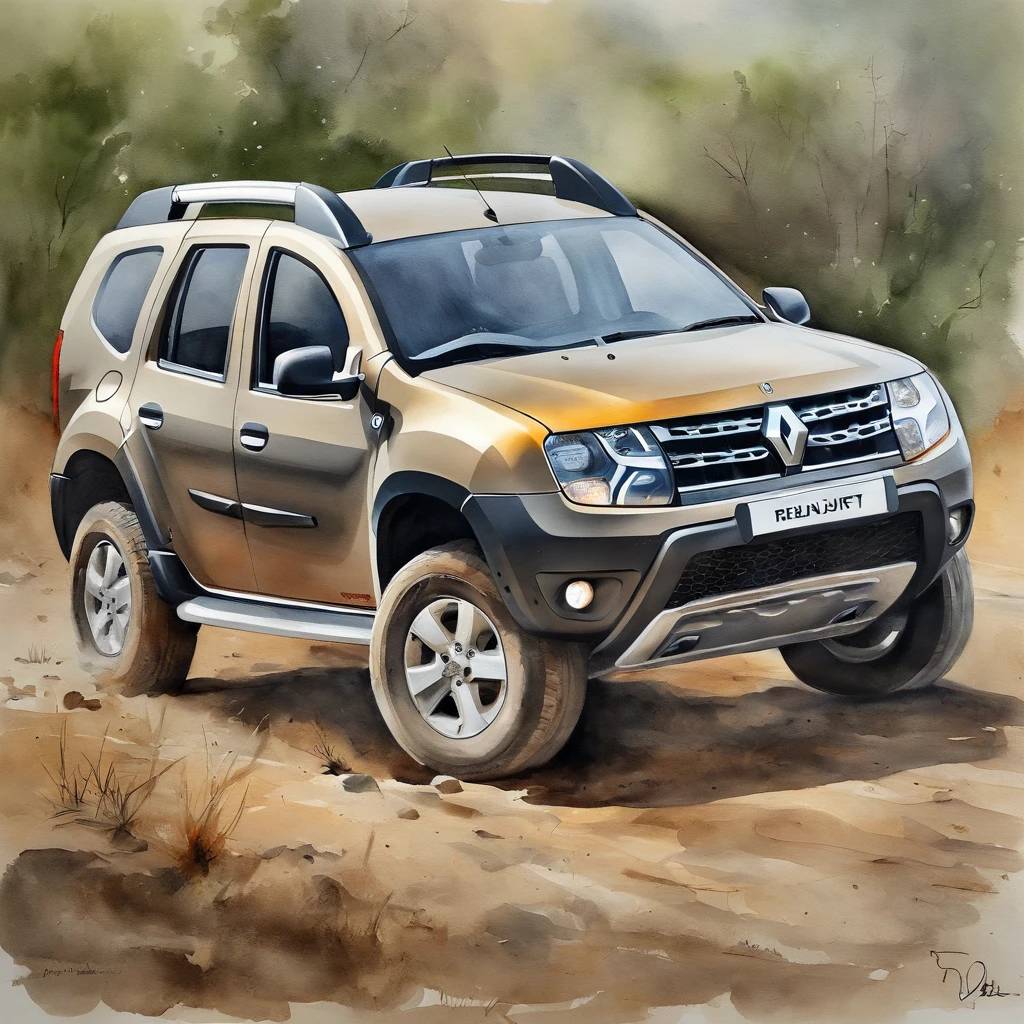 Renault duster na cor cinza, na fazenda, oil-painting, highes definition。