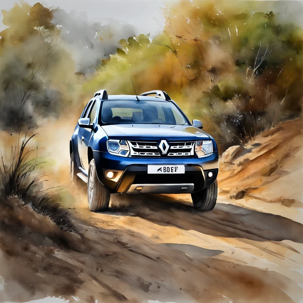 Renault duster na cor cinza, na fazenda, oil-painting, highes definition。