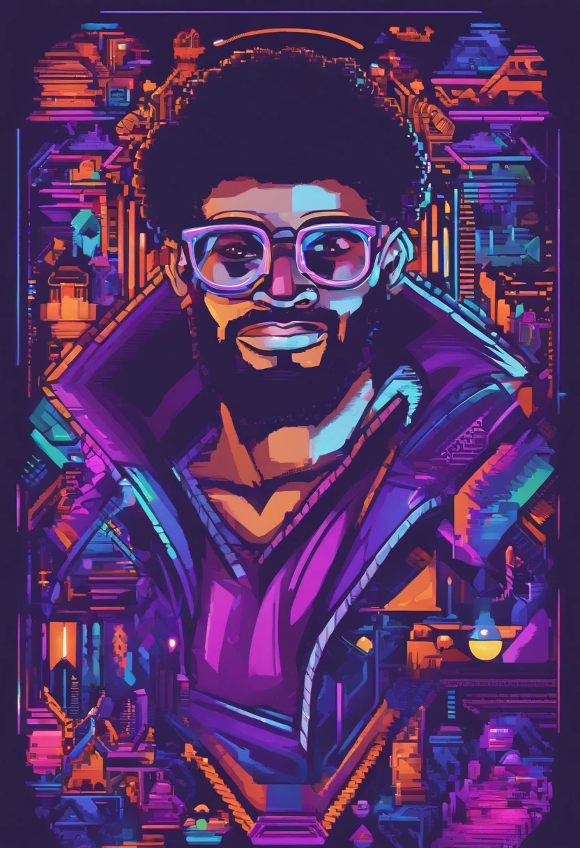 realistic black afro man in a black coat cyberpunk in a japanese neon city, beaufiful face