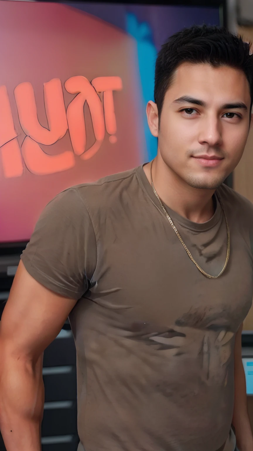 there is a man that is standing in front of a tv, taken in the early 2020s, taken in the late 2010s, meio tiro de um hunky, tiradas no final dos anos 2000, tiradas em meados dos anos 2000, Amr Elshamy, Miguel Iglesias, Sam Nassour