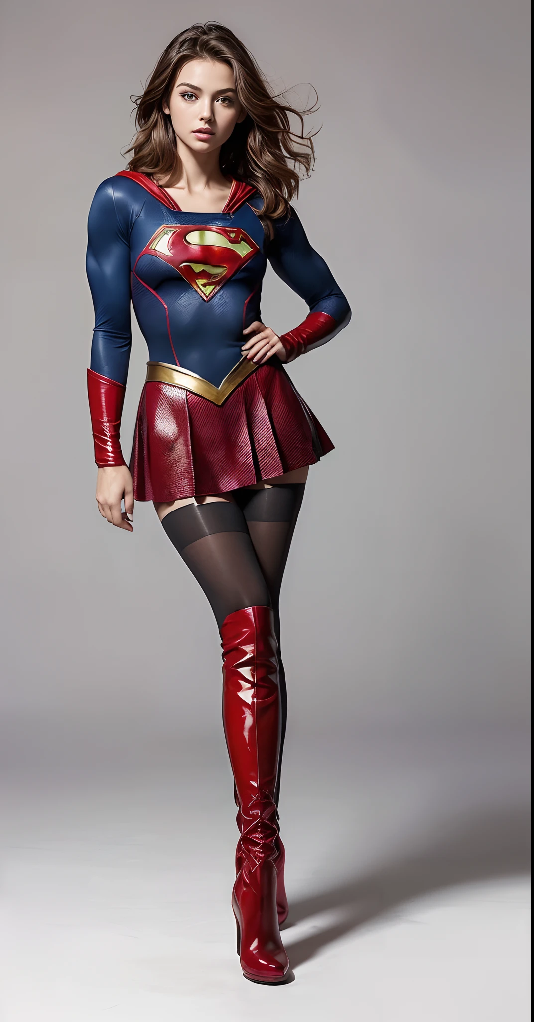 Beautiful girl fighting、japanes、Cute Beautiful Girl、(((Wear black tights on your beautiful legs.)))、(((beauty legs)))、(((Open thighs)))、((((Make the most of the original image)))、(((Supergirl Costume)))、(((Beautiful hair with short cuts)))、(((Injured)))、(((Feet must necessarily be worn with black tights)))、(((You need to wear red boots)))、((Top image quality、8K))、((top-quality、8K、masterpiece:1.3))、(((Keep your background simple)))、Crisp focus:1.2、Beautiful woman with perfect body shape:1.4、Slender Abs:1.2、a wet body:1.5、Highly detailed facial and skin texture、8K、Keep your background simple