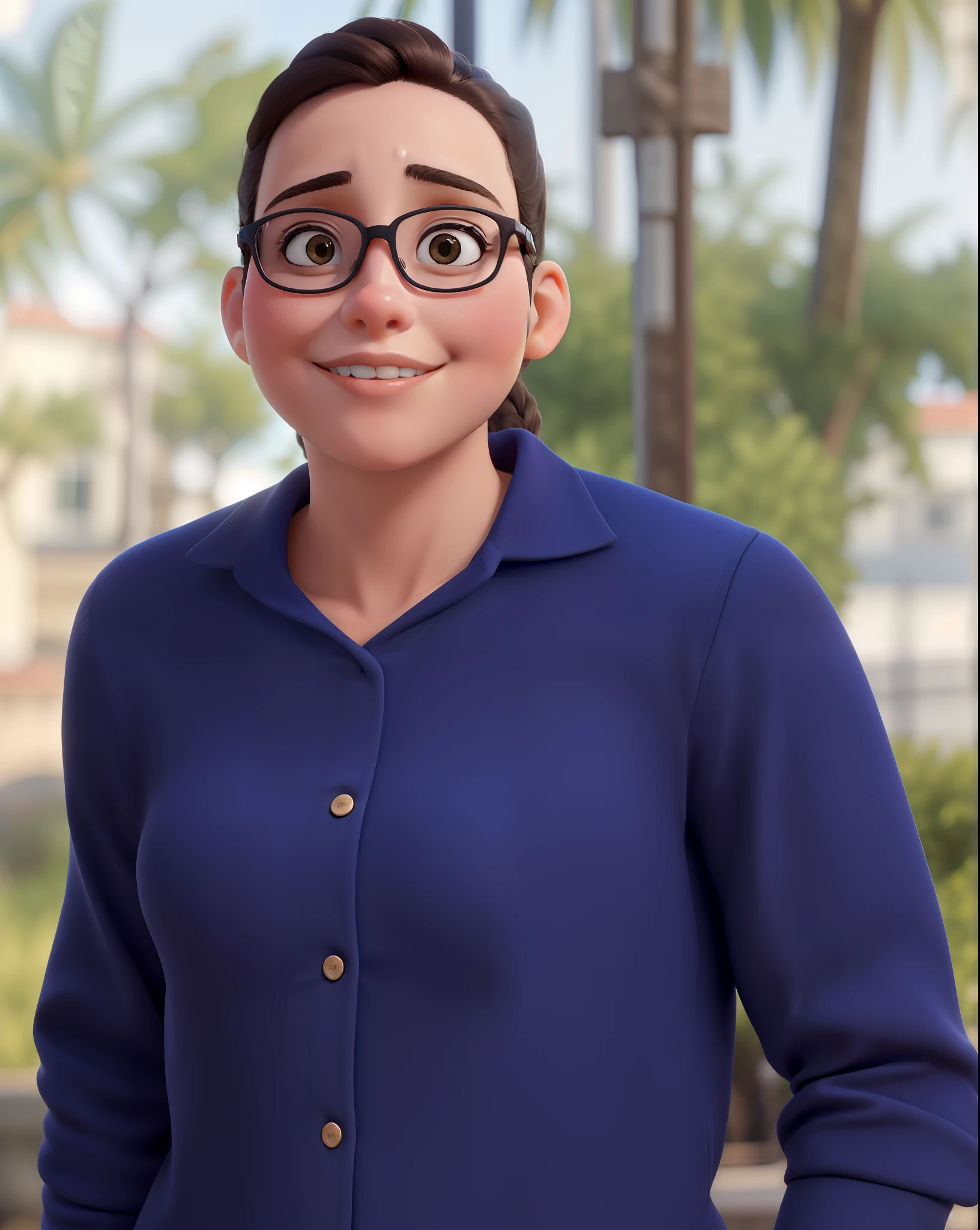 Obra-prima, de melhor qualidade, a young woman with glasses, no ponto alto de uma cidade