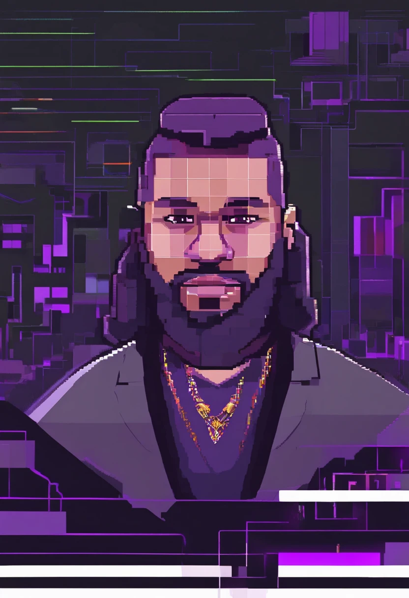 Luiz Henrique, homem caucasiano, cabelo preto curto estilo low fade e barba rente, rosto oval arredondado e maxilar marcado, 35-year-old appearance wearing dark grey sweatshirt with LuizTonon writing in purple and white outline, fones de ouvido branco com luzes rgb, neon lighting background