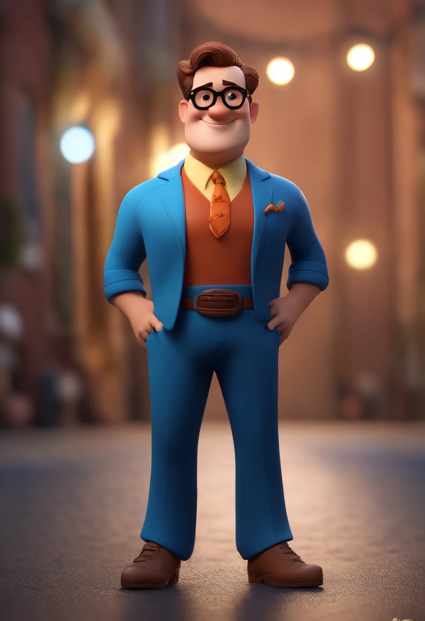 Cartoon character of a man wearing black glasses and a blue shirt, um personagem animado, Caractere estilizado, animation style rendering, 3D estilizado, Arnold Maya render, 3 d render stylized, toon render keyshot, Personagem 3D, Personagem 3D, 3d rendering stylized, 3 d character render, personagem de desenho animado, Personagem de close up, Pose de personagem, (Estilo Pixar) (master part:1.2) (Bokeh) (best quality) (pele detalhada) (textura detalhada) (8k) (argila) (Cinematic lighting) (foco nítido,Senta e vaza a parte superior do corpo