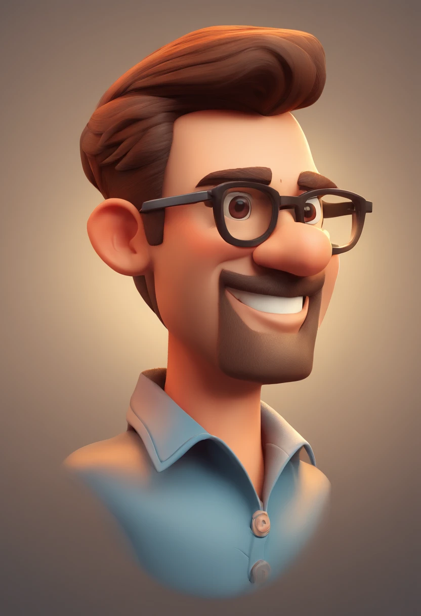 Cartoon character of a man with black glasses, cabelo cacheado marrom escuro e uma camisa azul, animation character, Caractere estilizado, animation style rendering, 3D estilizado, Arnold Maya render, 3 d render stylized, toon render keyshot, Personagem 3D, Personagem 3D, 3d rendering stylized, 3 d character render, personagem de desenho animado, Personagem de close up, Pose de personagem, (Estilo Pixar) (master part:1.2) (Bokeh) (best quality) (pele detalhada) (textura detalhada) (8k) (argila) (Cinematic lighting) (foco nítido