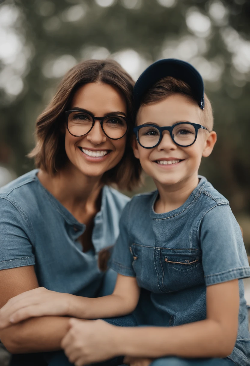 Pixar. Casal com um filhote de cachorro beagle marrom. A menina tem os cabelos loiros amarrados, Camiseta cinza e jeans claro, white glasses. O menino de cabelos pretos com cabelos grisalhos, barba pequena, oculos, Dark blue jeans and gray t-shirt. They are both smiling and are 40 years old