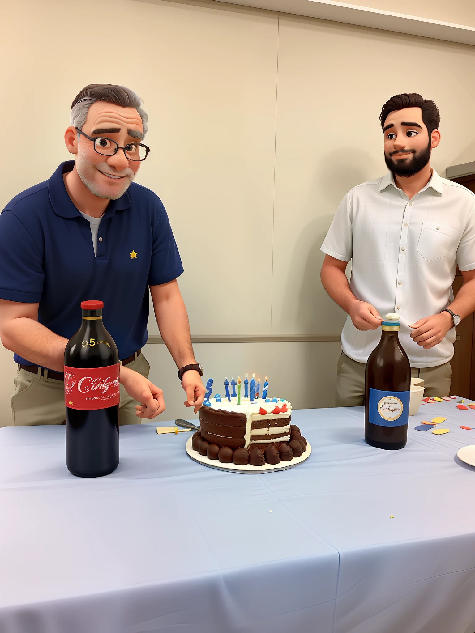 Two Men Celebrating Birthday In Front Of A Cake