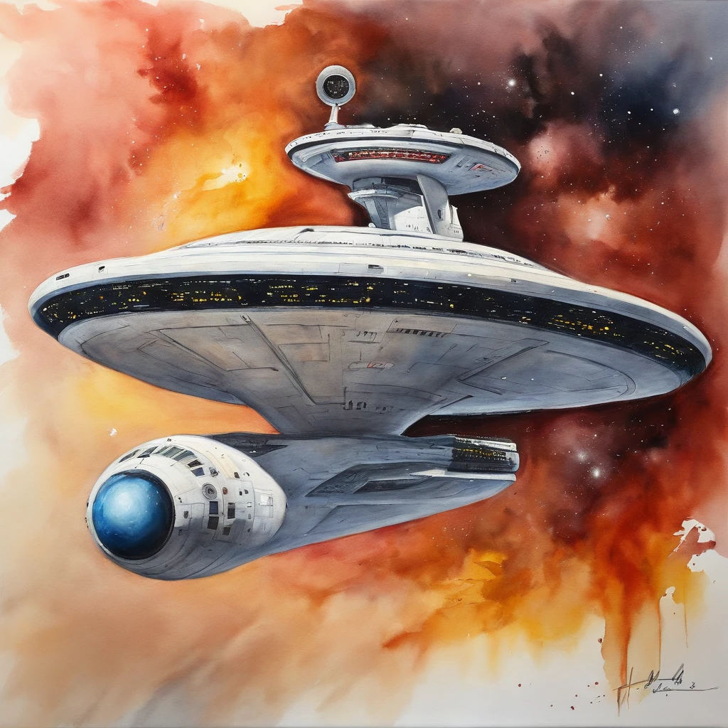 USS enterprise star trek NCC-1701 dando a volta no planeta terra, oil-painting, highes definition。