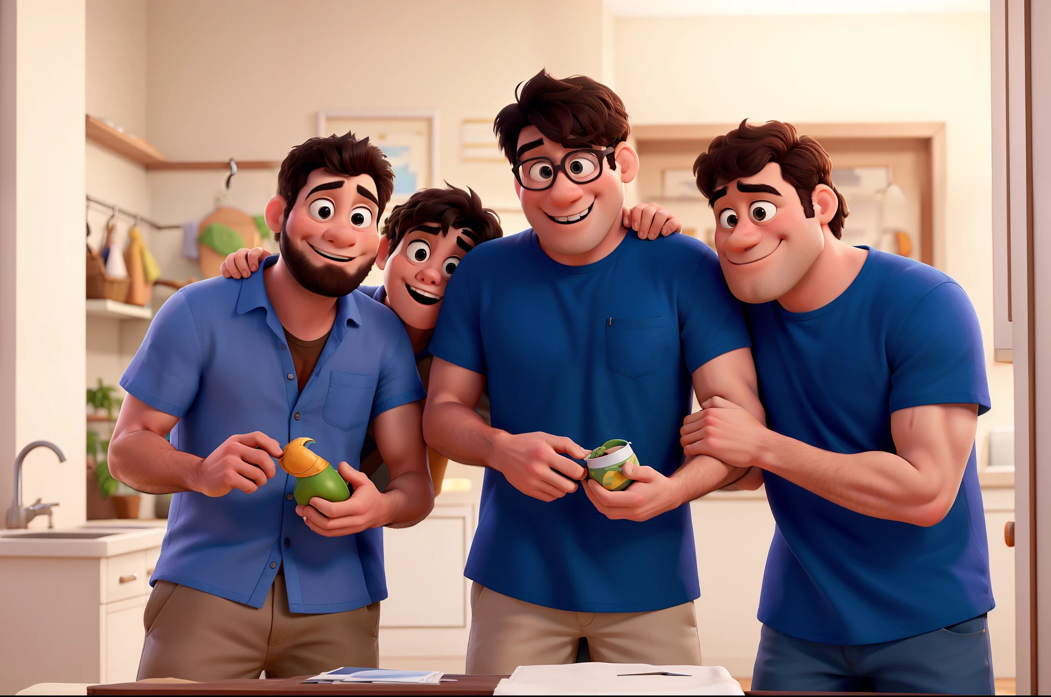 Generate high quality pixar image of Three Friends with Linen Shirts, fundo da imagem branco
