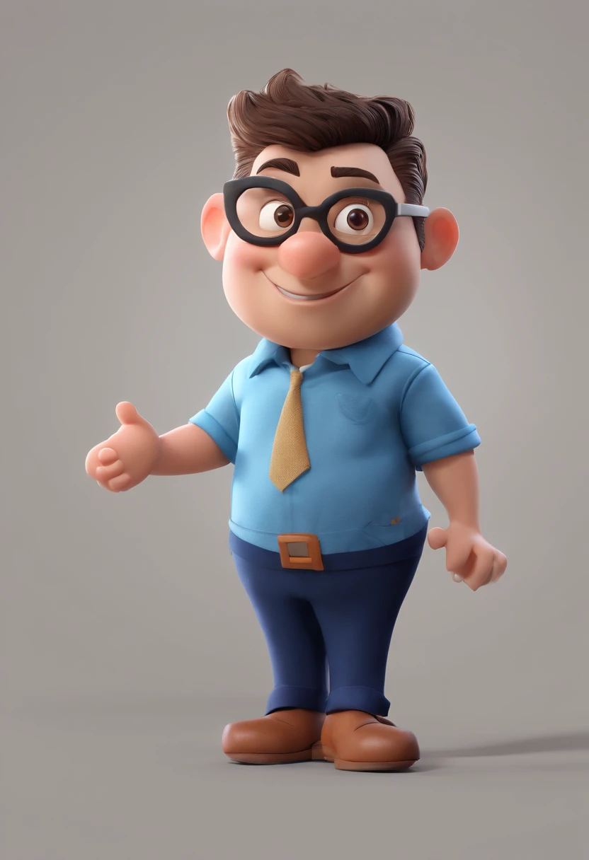 Cartoon character of a man with black glasses and a blue shirt, animation character, Caractere estilizado, animation style rendering, 3D estilizado, Arnold Maya render, 3 d render stylized, toon render keyshot, Personagem 3D, Personagem 3D, 3d rendering stylized, 3 d character render, personagem de desenho animado, Personagem de close up, Pose de personagem,  (Estilo Pixar) (master part:1.2) (Bokeh) (best quality) (pele detalhada) (textura detalhada) (8k) (argila) (Cinematic lighting) (foco nítido