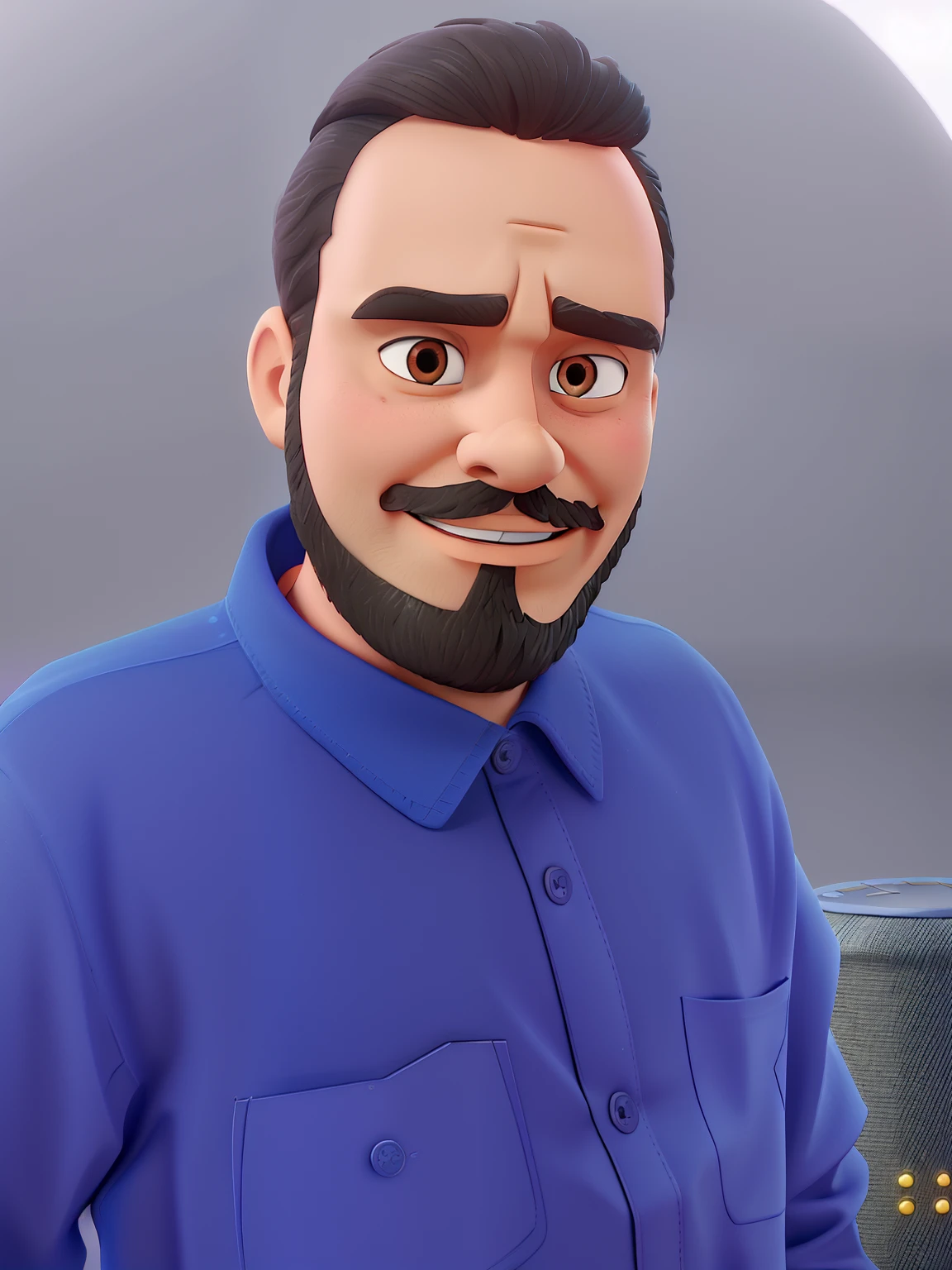 Pode melhorar barba mais rala com uns fios brancos, Make the full body appearing white red shoes. Man stands on black background on a speaker-like stage with microphone in one hand and book in the other in Disney pixar style best quality, maior qualidade.