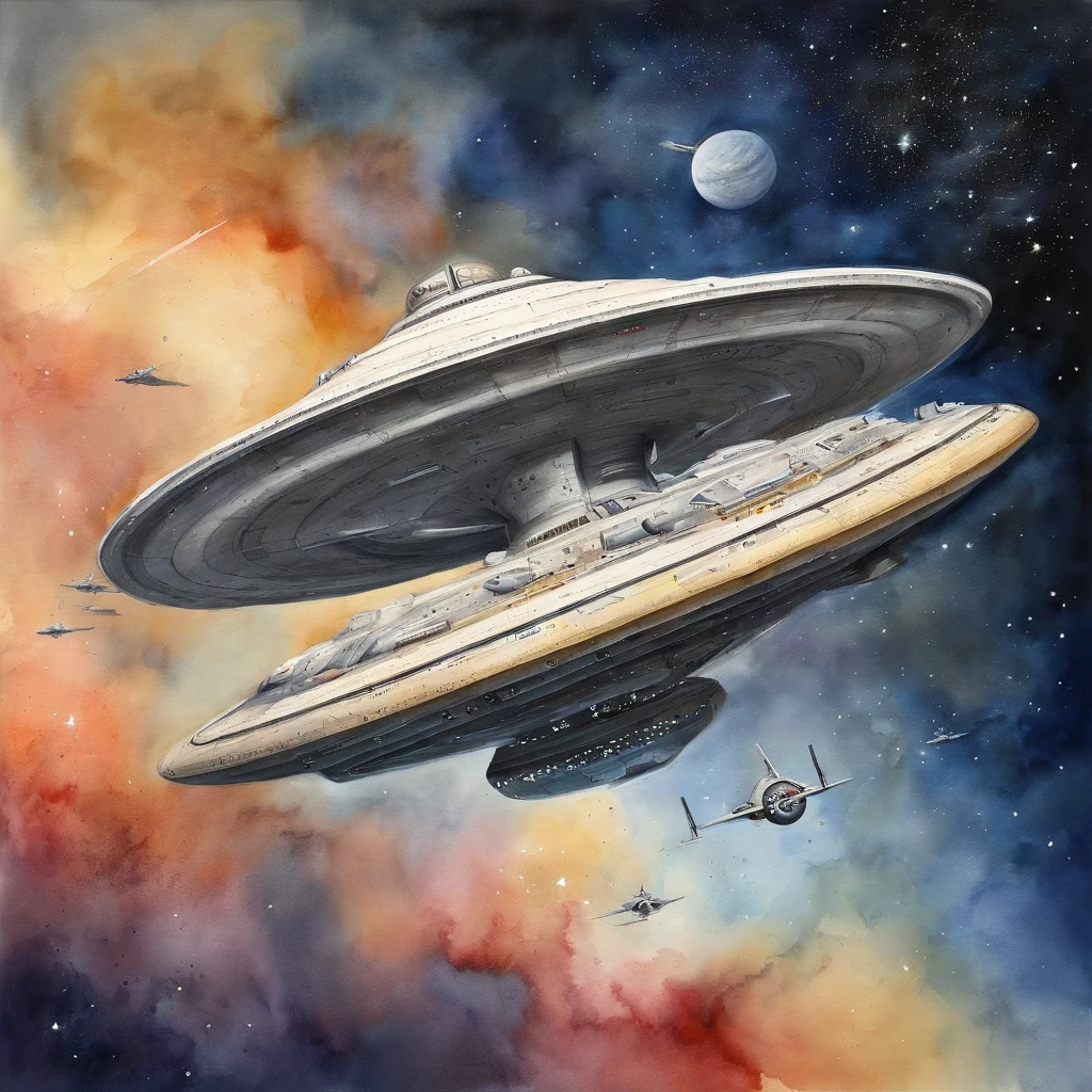 USS enterprise NCC-1701 dando a volta no planeta terra, oil-painting, highes definition。