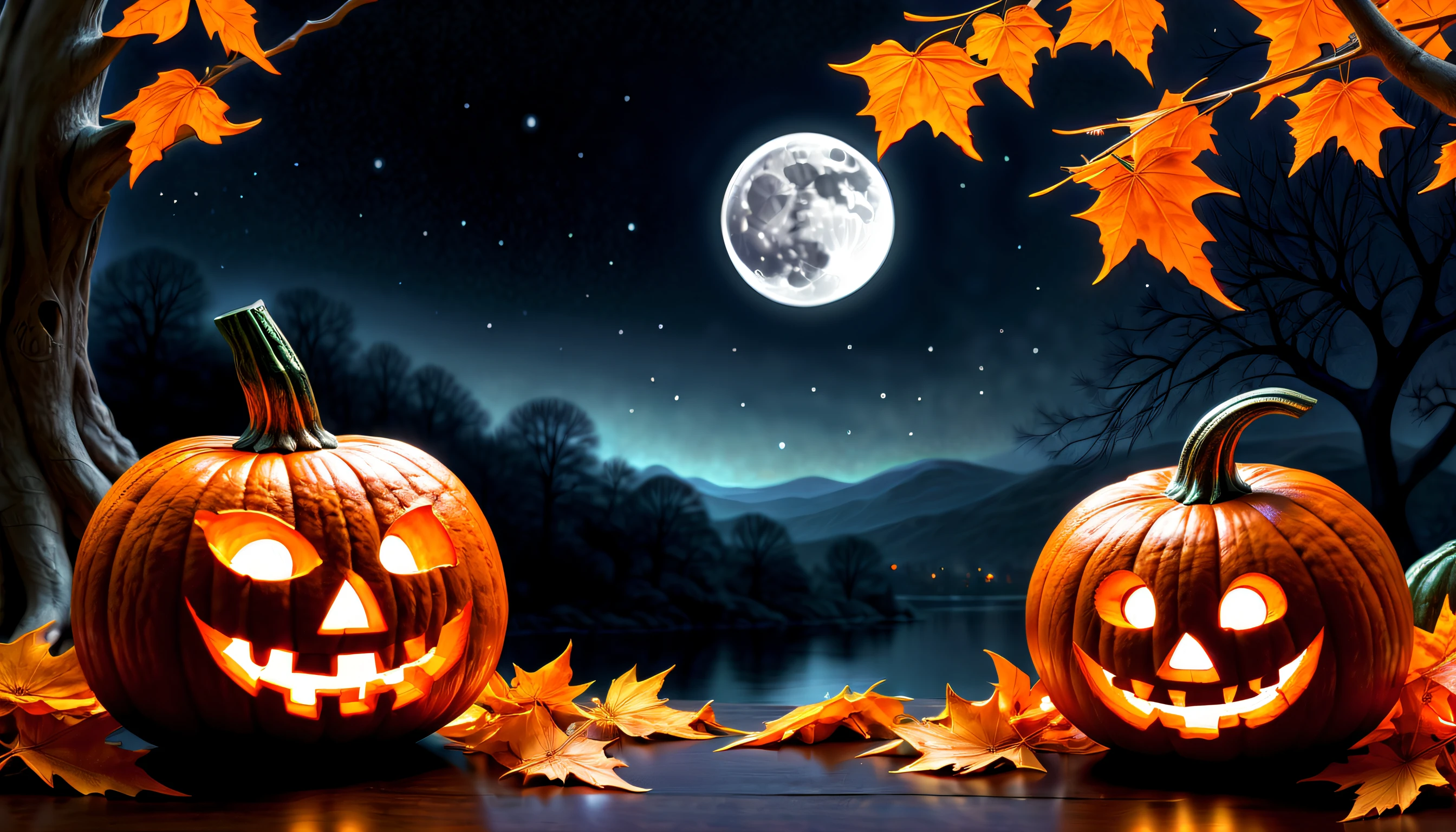(((jack o lantern phantom fell in love with the crescent moon:1.3))), fantasy happy Halloween illustration, collaboration of cherry blossoms and maple, (((sad feeling atmosphere:1.3))), (painful wish:1.3), breathtaking extremely detail oil painting, fairy tale crayon picture background detail, use of various techniques, (((radiosity rendered in stunning 32k resolution:1.3))), highest quality, highly quality,