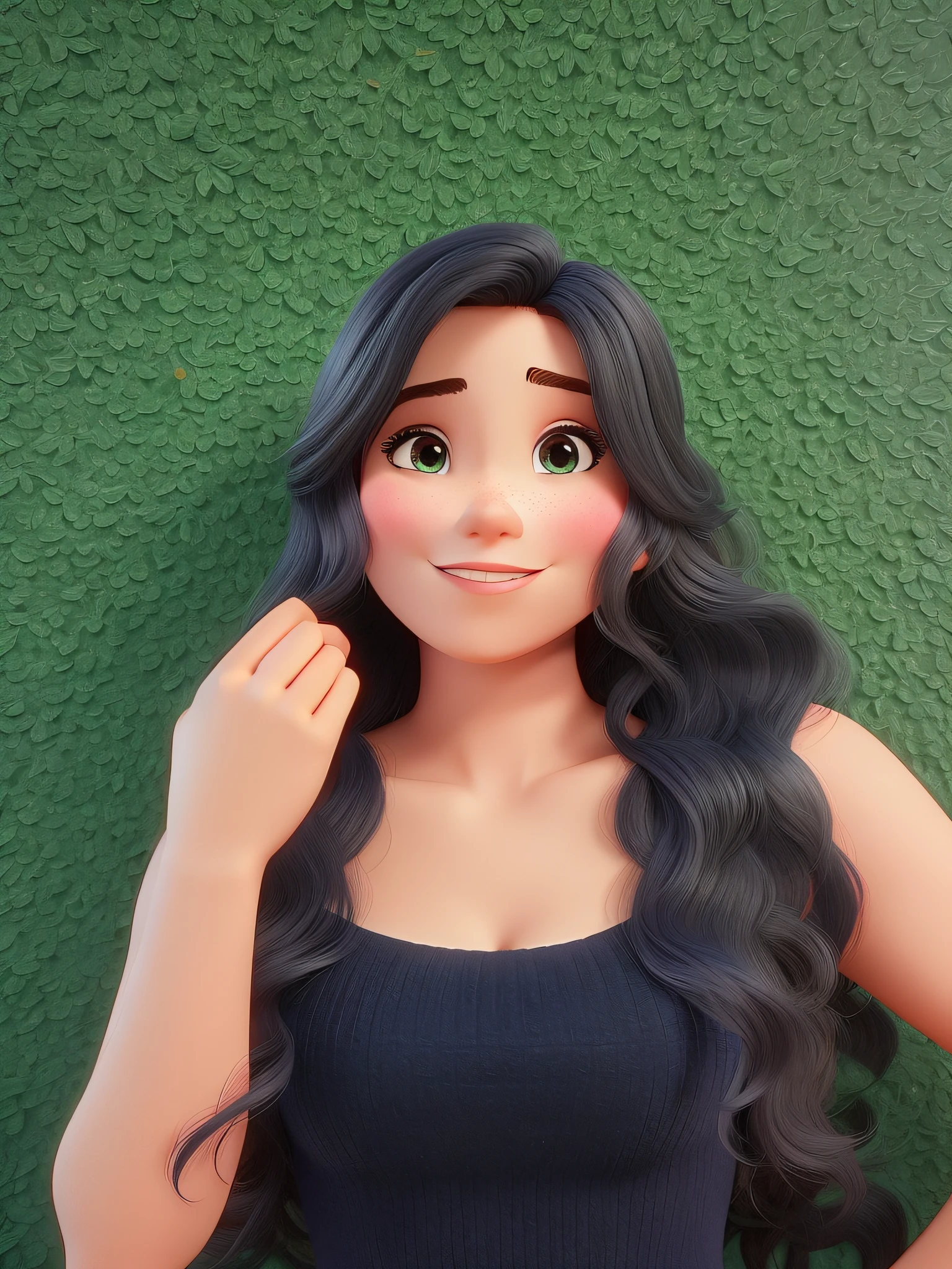 Mulher 22 anos sul americana, estilo disney pixar, alta qualidade fundo neutro.