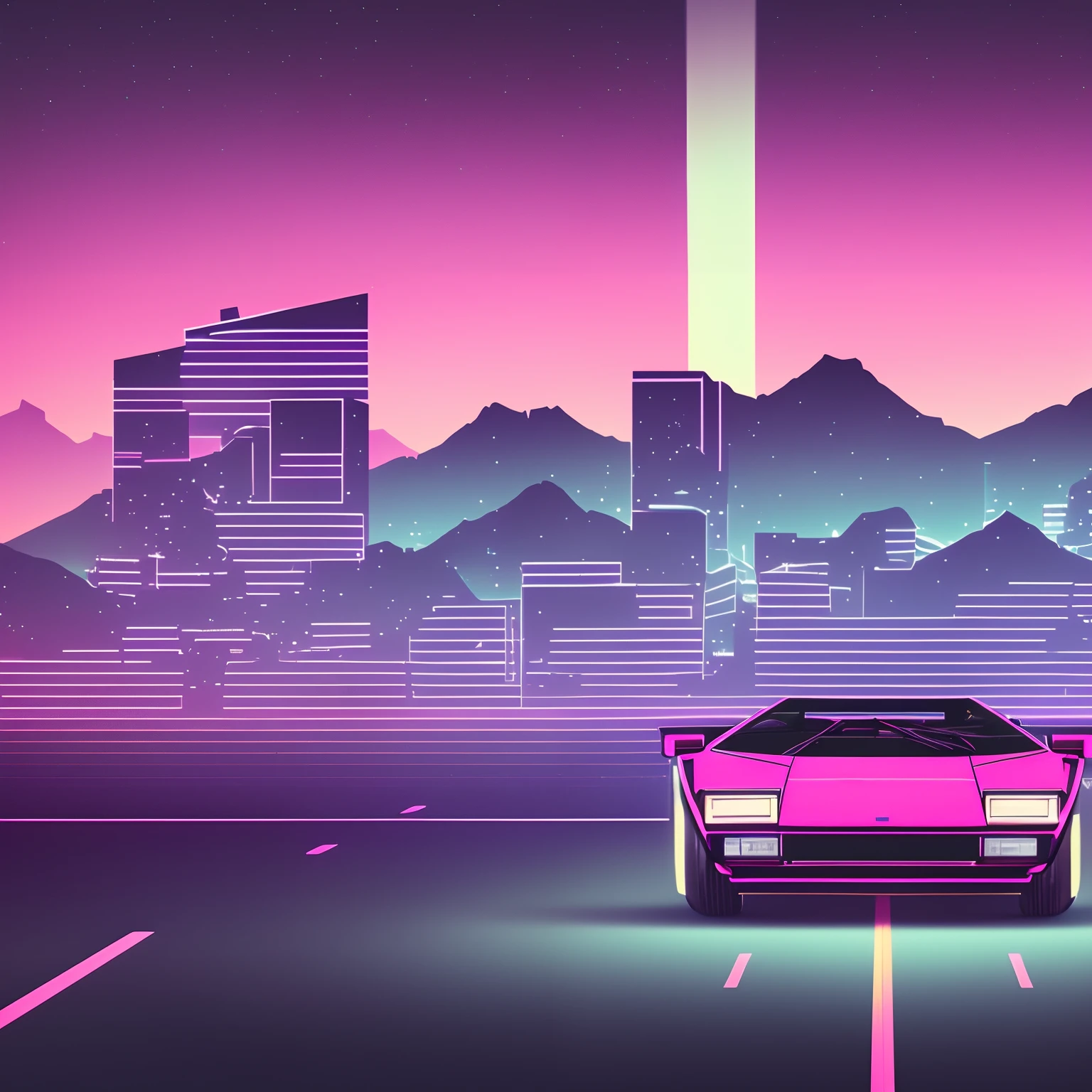 retrowave. 1982 lamborghini countach 500 S model on the road road, purple neon lights, sun, mountain,
(masterpiece,detailed,highres), (nvinkpunk: 1.2) supercarro, solo, estilo snthwve, onda de luz, sun sunset, intrincada, altamente detalhada