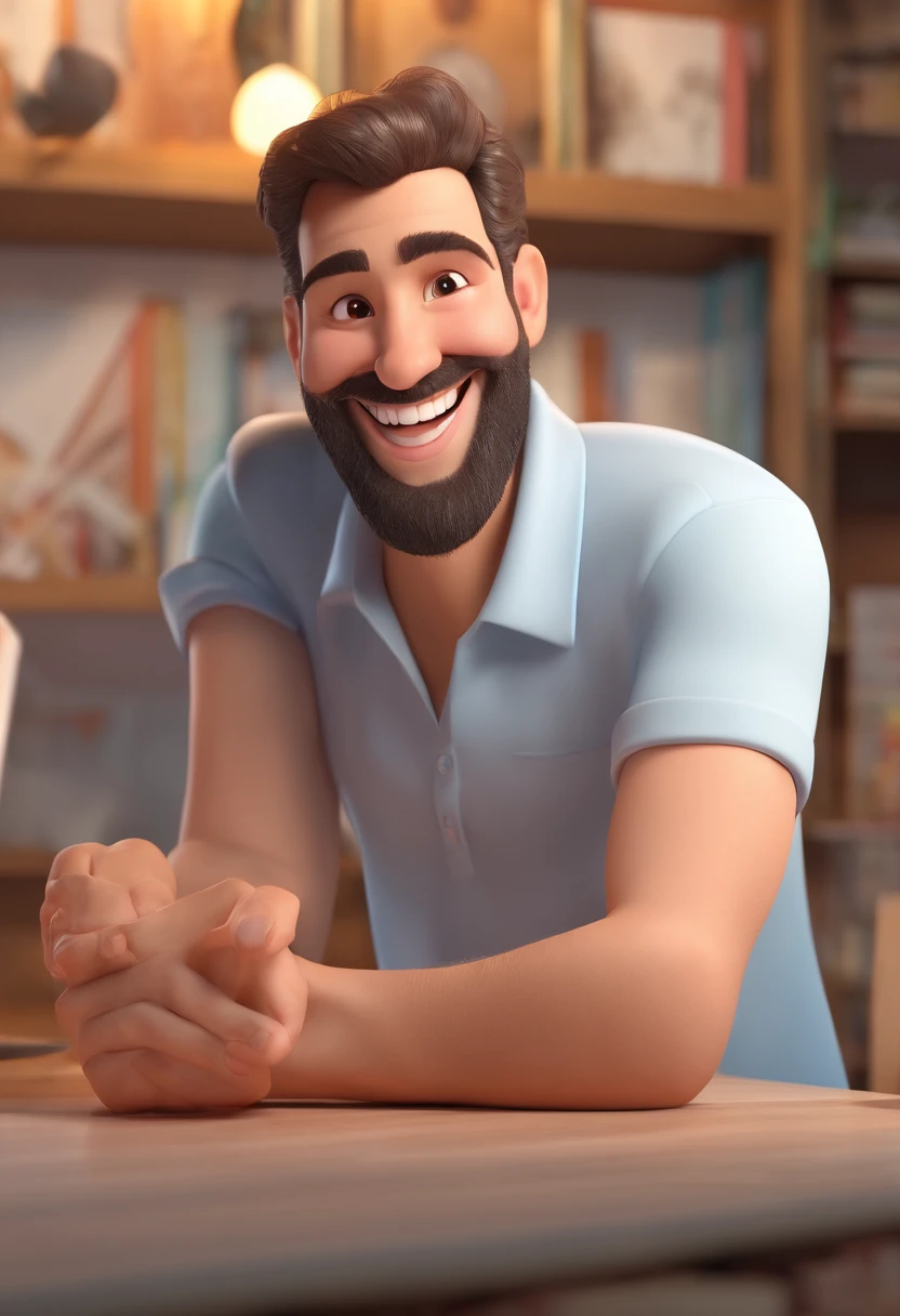 POPAYE Man Illustration, sorriso insano, Homem de pele marrom com um sorriso gigante, happily smiling at the camera, sorriso atrevido, he's smiling, sorriso muito grande, Macho sorridente, foto de perfil headshot, rindo sorriso enorme, desenhando no estilo de Arte 3D, c4d, fundo de cor branco puro, estilo disney, estilo pixar render ilustracao Super Detalhe, 8k