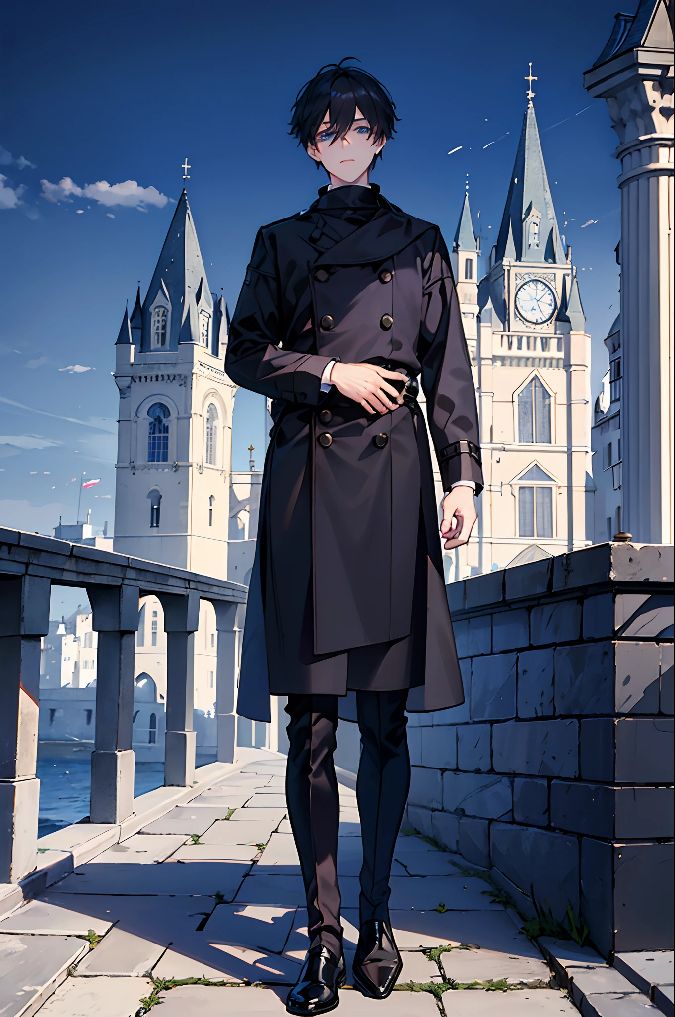male people A dark-haired blue eyess Sweaters Black slacks long boots Outside the castle New Year a flag champagne masterpiece Top image quality Clear Parts Cinematic Shadows Increased attractiveness of the eyes Clear the shine of the eyes Draw eyelashes neatly Perfect Eye A detailed eye Sharpen image quality Sharpen eye writing Clear eye shape