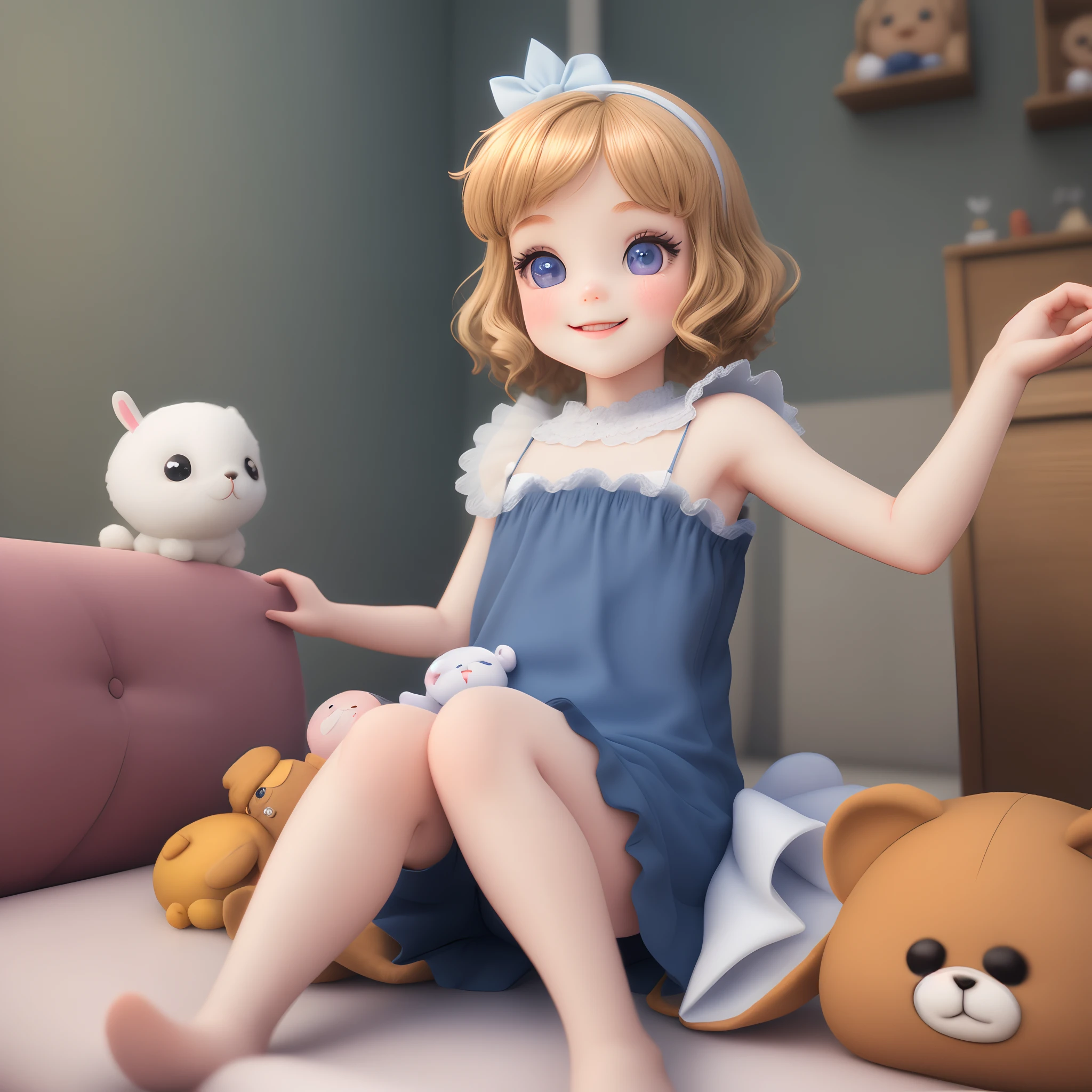 Super cute IP boy by pop mart, Yeux brillants, cherub, salopette, porte des couches, Models, un doudou lapin, shiny and delicate,clean background, Bonne brillance, Rendu 3D de,Best quality