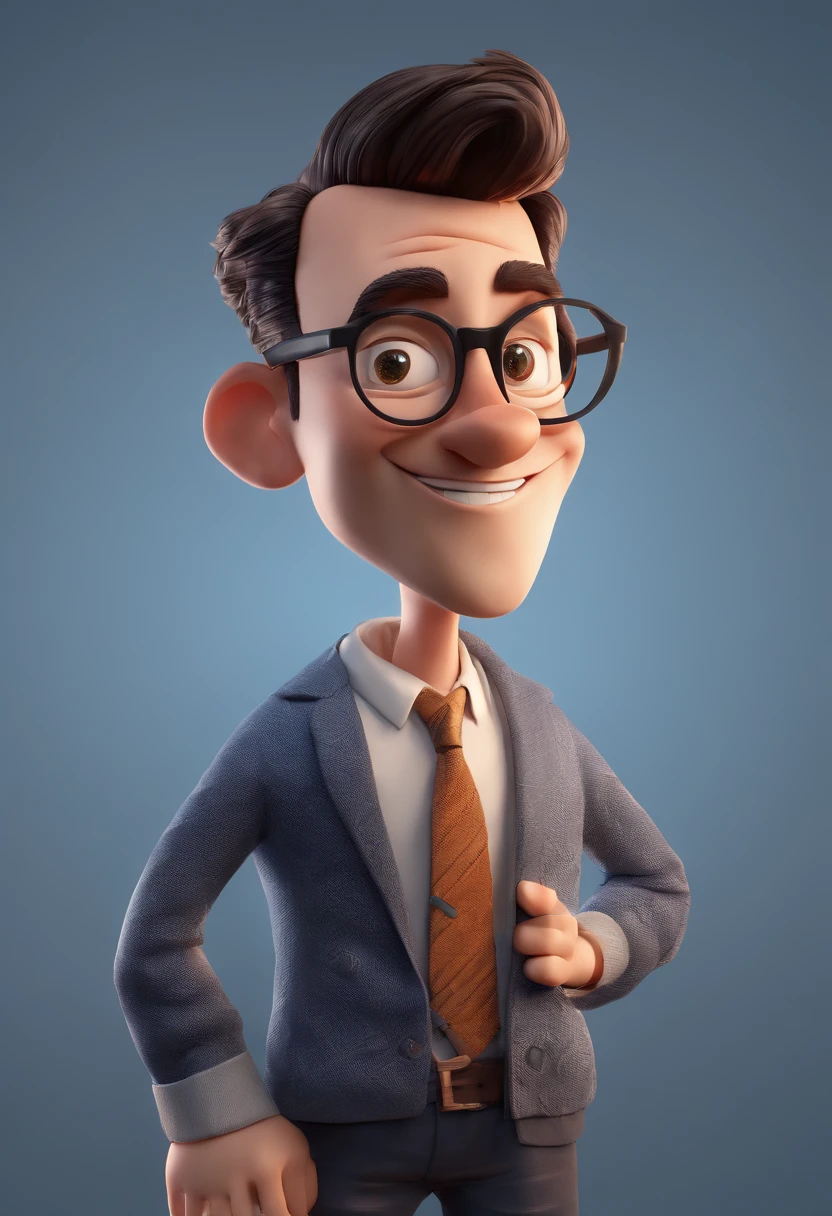 Cartoon character of a man with black glasses and a blue shirt, animation character, Caractere estilizado, animation style rendering, 3D estilizado, Arnold Maya render, 3 d render stylized, toon render keyshot, Personagem 3D, Personagem 3D, 3d rendering stylized, 3 d character render, personagem de desenho animado, Personagem de close up, Pose de personagem,  (Estilo Pixar) (master part:1.2) (Bokeh) (best quality) (pele detalhada) (textura detalhada) (8k) (argila) (Cinematic lighting) (foco nítido