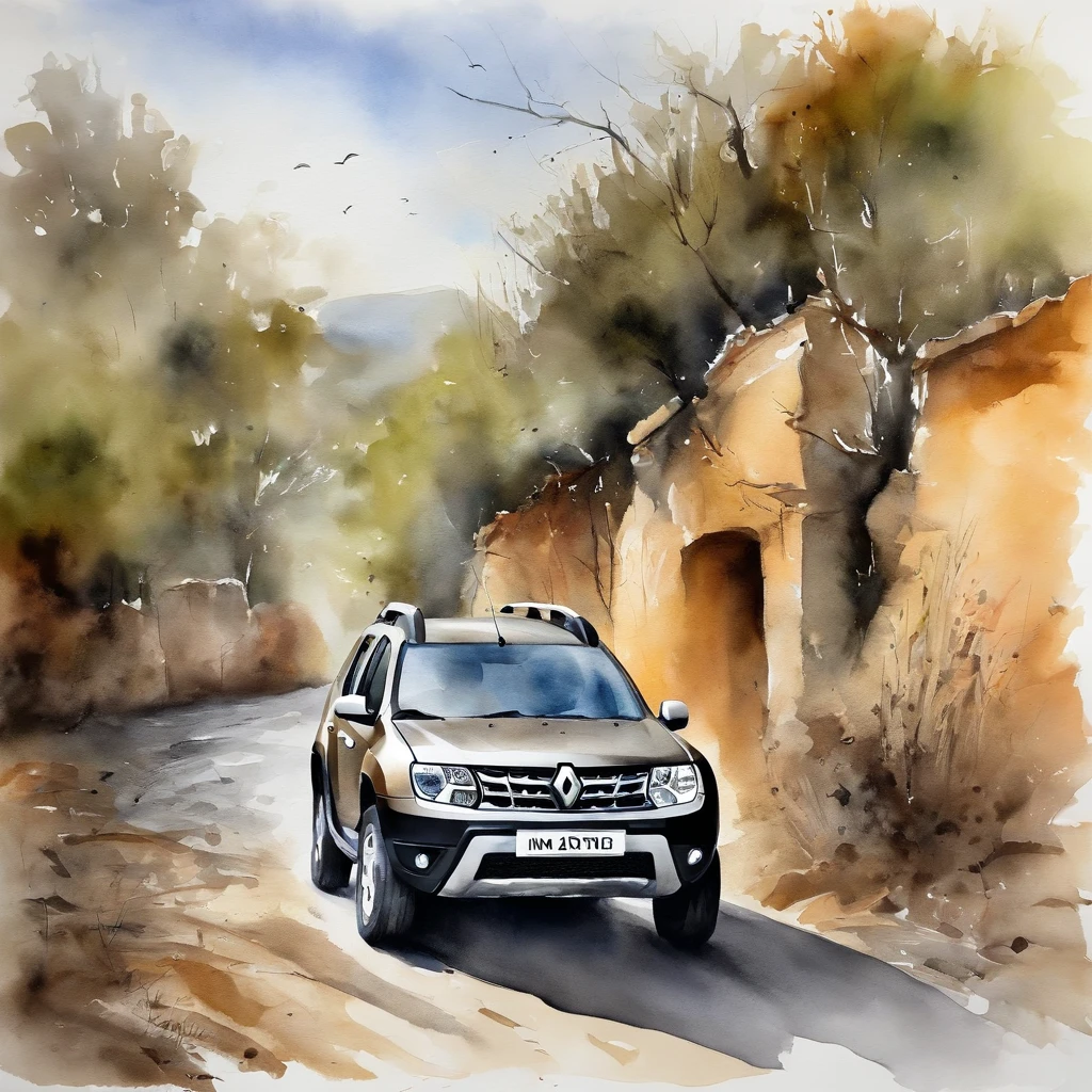 Renault duster na cor cinza, na estrada, oil-painting, highes definition。