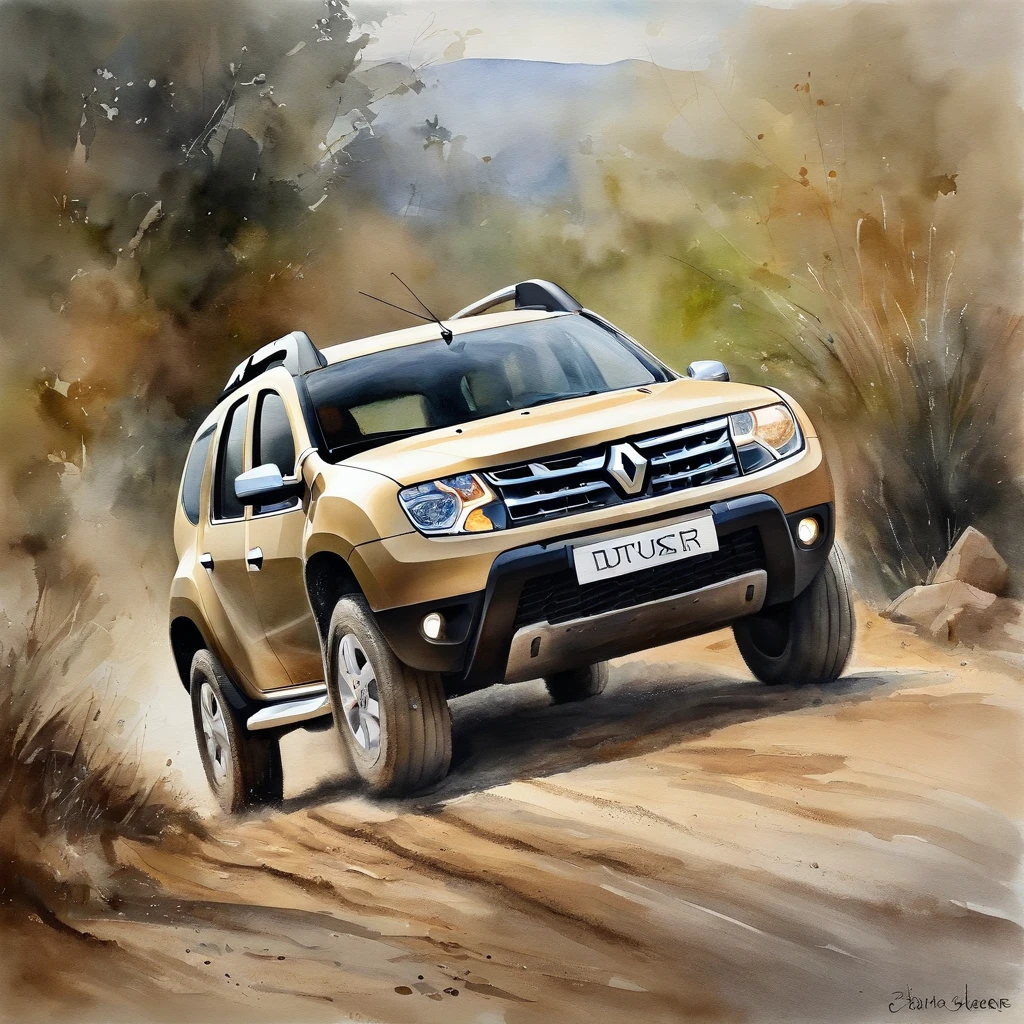 Renault duster na cor cinza, na estrada, oil-painting, highes definition。