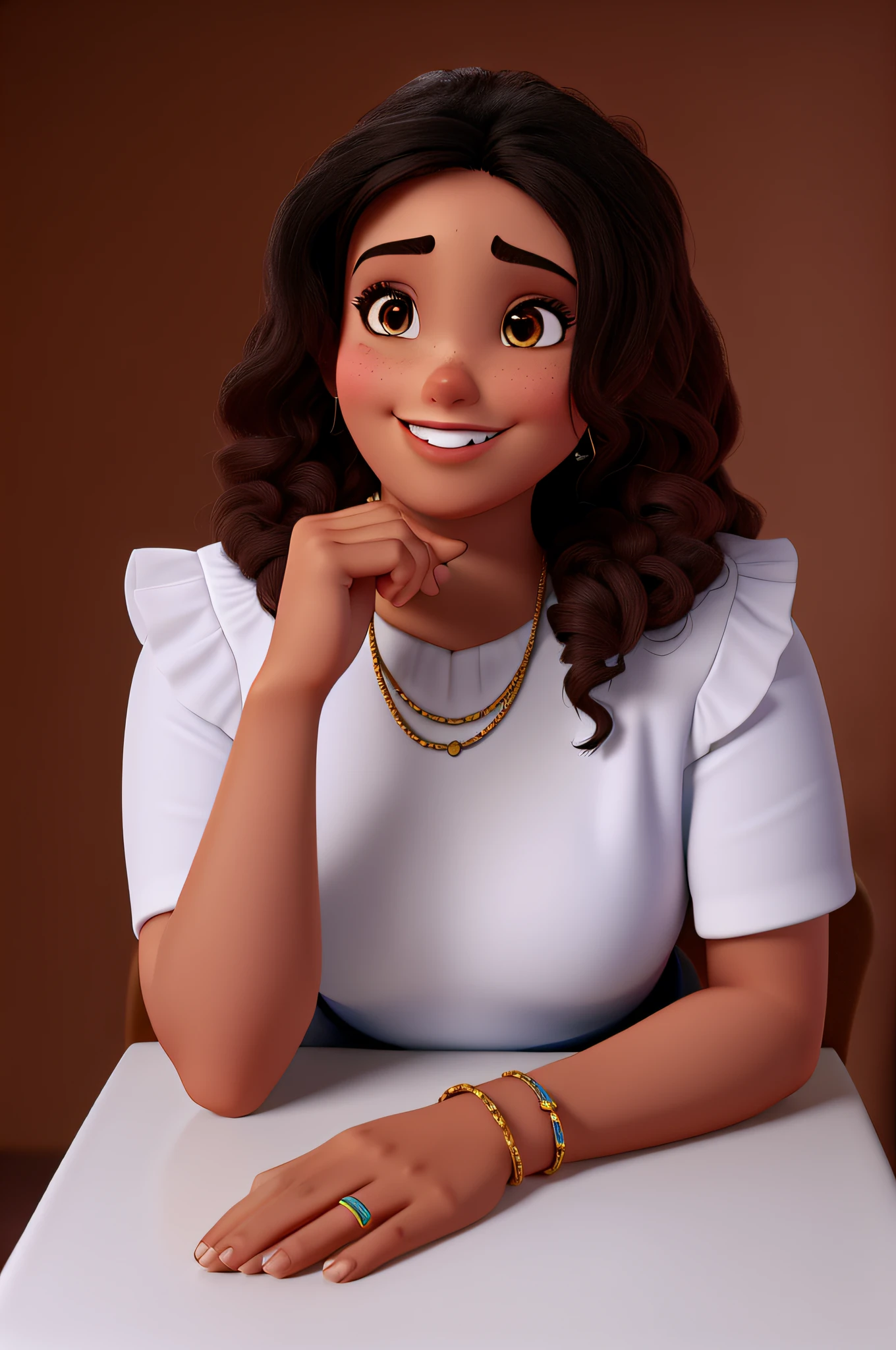 Uma mulher morena estilo disney pixar, alta qualidade, melhor qualidade.